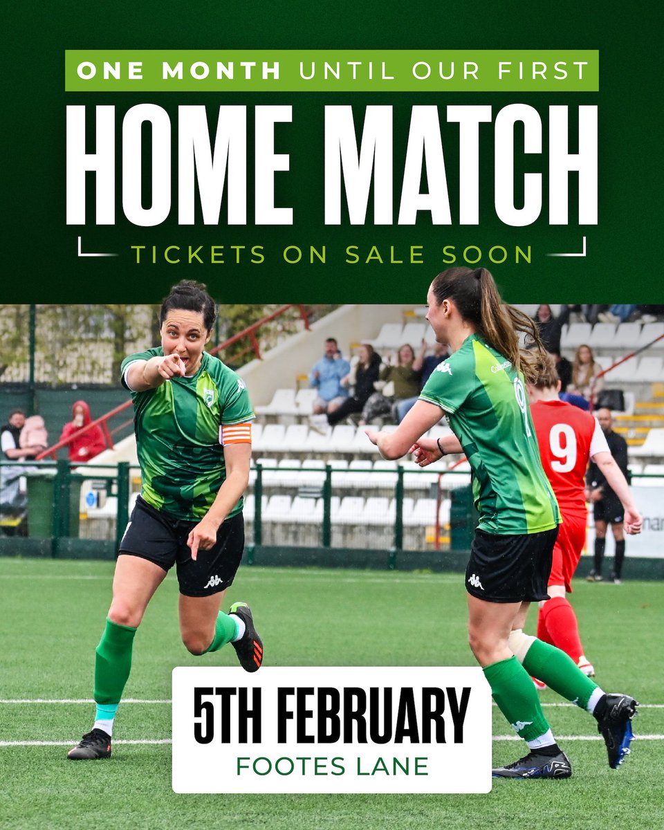 🚨 ONE MONTH TO GO! 🚨

History in the making! ⚽️💚

Guernsey FC Women’s FIRST HOME GAME is next month!

🗓 5th February
📍 Footes Lane
🏆 <a href="/suttonunited/">Sutton United</a> women (Combined Counties Cup – 3rd Round)

Tickets on sale soon – save the date and let’s pack Footes Lane! 🙌 #GreenLionesses