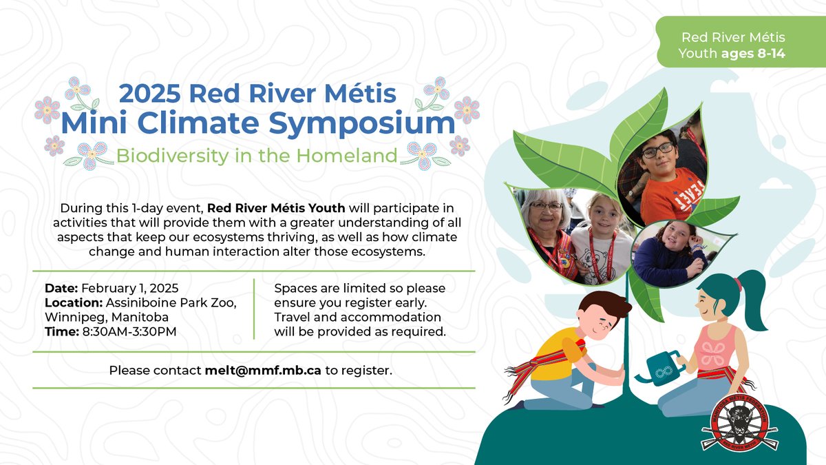 #RedRiverMétisYouth are invited to join us February 1, 2025 at the Assiniboine Park Zoo for the 2025 #RedRiverMétis Mini Climate Symposium! Spaces are limited, please contact melt@mmf.mb.ca to register. #RedRiverMétisGovernment