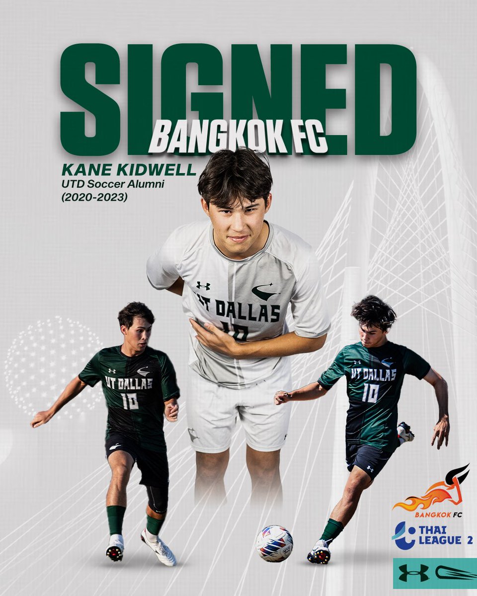 Congratulations to UTD soccer alum Kane Kidwell, who recently signed with Bangkok FC! From 2020 to 2023, Kane made appearances in every match during his 4 seasons at UTD and earned All-Conference honors twice. We're excited for your next chapter! ☄️ #Whoosh #CometsInThePros