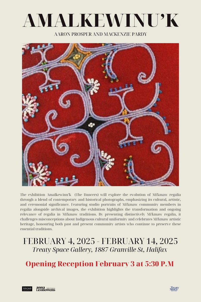 Aaron Prosper (@aaronfprosper) on Twitter photo Looking forward to this project with <a href="/NSCADUniversity/">NSCAD University</a> and Treaty Space Gallery ☺️
Everyone welcome! Free to all in the public!
Feb 4th to 14th - NSCAD Treaty Space Gallery (1887 Granville St, Halifax, NS)
Opening reception: Feb 3rd @ 5:30pm Looking forward to this project with <a href="/NSCADUniversity/">NSCAD University</a> and Treaty Space Gallery ☺️
Everyone welcome! Free to all in the public!
Feb 4th to 14th - NSCAD Treaty Space Gallery (1887 Granville St, Halifax, NS)
Opening reception: Feb 3rd @ 5:30pm