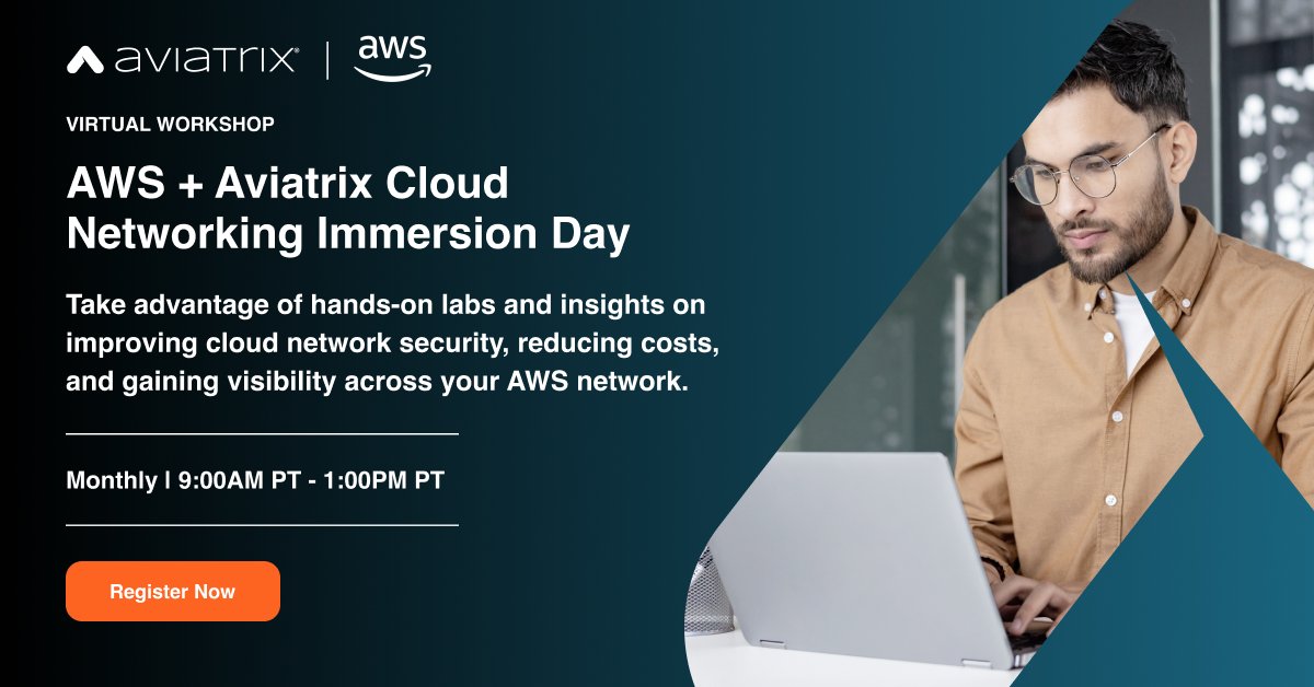 AWS + Aviatrix Immersion Day is happening January 15.

Learn how to improve cloud network security, reduce costs, and explore modern firewall approaches with Aviatrix. Hands-on labs included.

Register here: loom.ly/P_tCFes

#CloudNetworking #AWS #Aviatrix