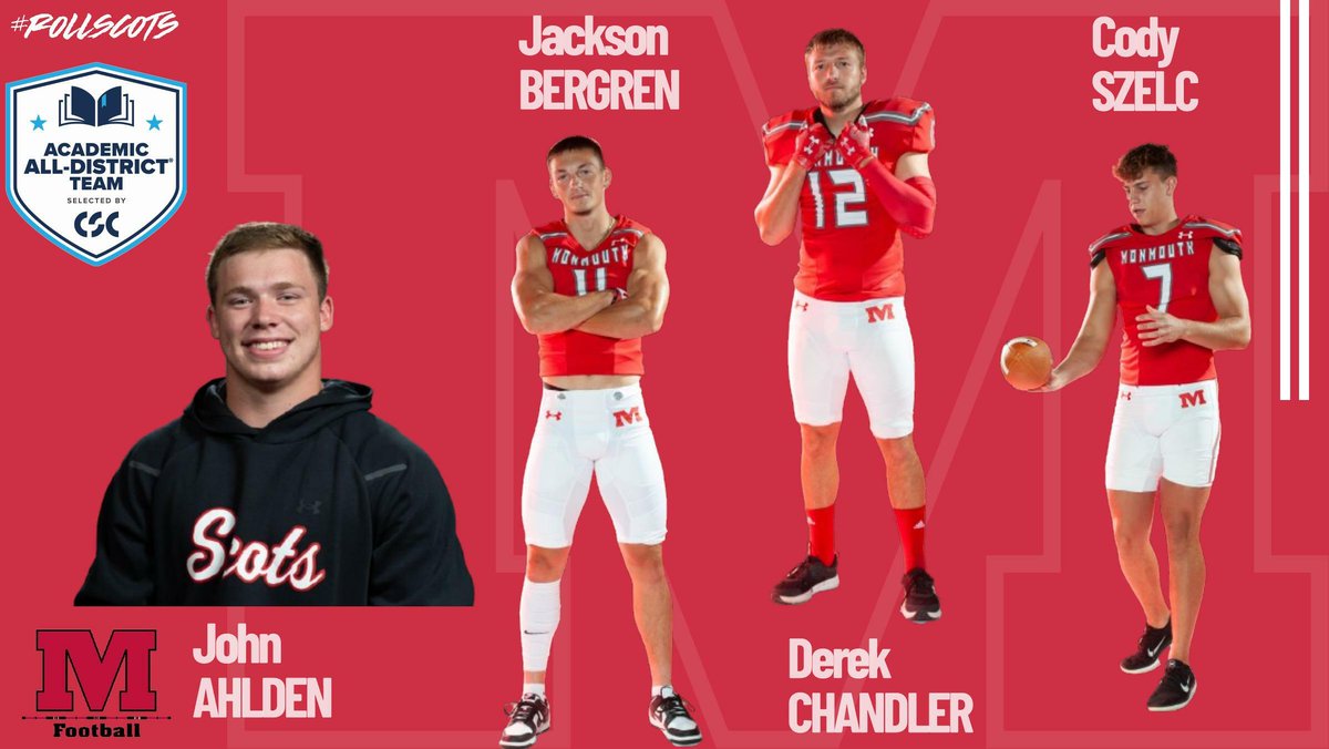 Congrats to our four <a href="/RollScotsFB/">Monmouth College Football</a> players who were named <a href="/CollSportsComm/">College Sports Communicators</a> <a href="/AcadAllAmerica/">Academic All-America®, selected by CSC</a> yesterday! Way to go John, Jackson, Derek and Cody! #RollScots