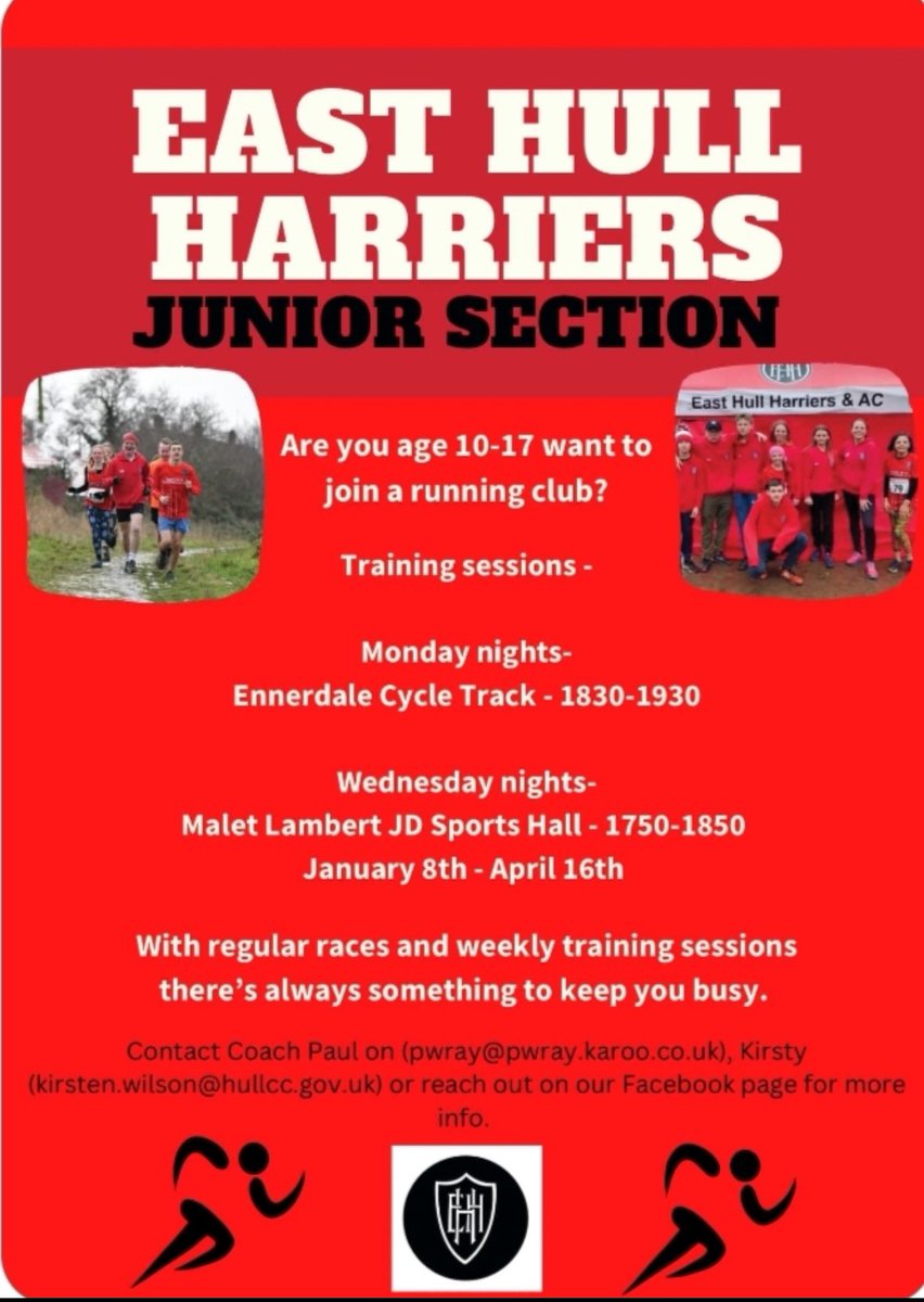 If you are interested in running then East Hull Harriers have some great opportunities for you. Why not attend one of the training sessions below.