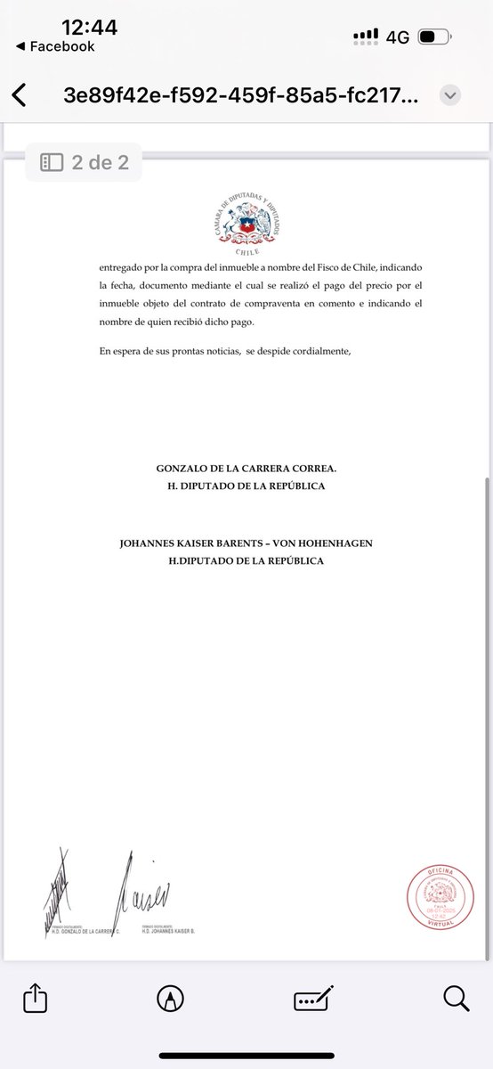 carreragonzalo's tweet photo. Junto a “@Jou_Kaiser ingresamos hoy un oficio de fiscalización a la Subsecretaria de Bienes Nacionales para dilucidar si efectivamente la familia Allende recibió el dinero ó si este quedó en manos del Notario.  Tanto la Ministra de Defensa como la Senadora Isabel Allende deben ser destituidas . @Partido_NL