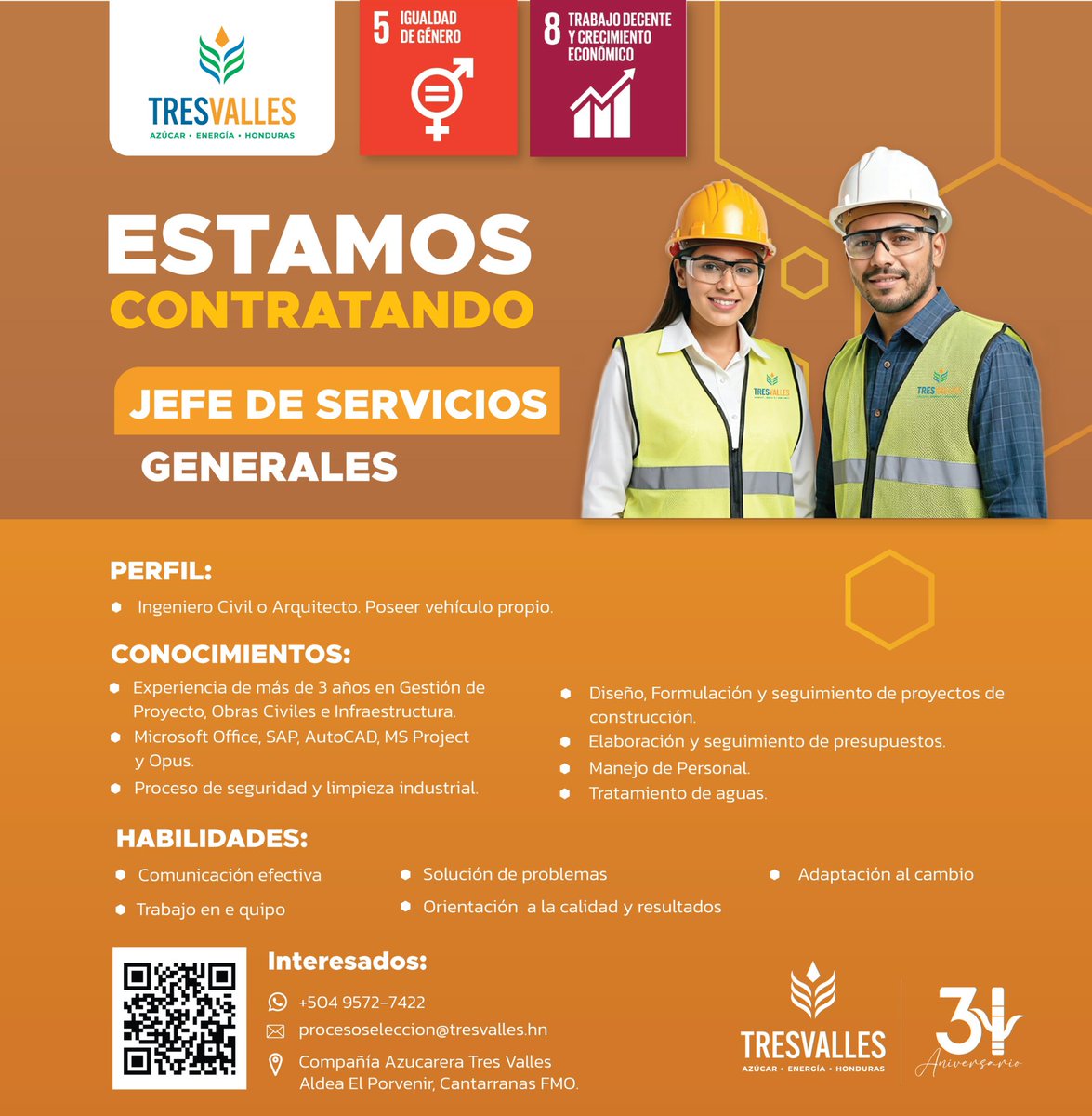 🌱Oportunidad de empleo. 🚛

Si está interesado en aplicar y cumple con el perfil requerido comuníquese al número telefónico o correo electrónico que aparece en el anuncio. 
.
.
#CATV #Empleo #TalentoHN #TresValles #Honduras