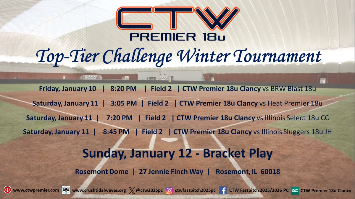 CTW Fastpitch 2025 PC Premier (@ctw2025pc) on Twitter photo Come check out these incredibly talented student athletes at The Dome in Rosemont, Illinois this Friday-Sunday. There will be some great softball to watch!
<a href="/Taylor30703620/">Taylor Franks</a>
<a href="/MakMalone2025/">Makayla Malone - RHP/OF - 2025</a>
<a href="/makj2277/">Makenna Jacobson</a>
<a href="/emma_lighthizer/">Emma Lighthizer</a>
<a href="/iyanagarza07/">Iyana Garza</a>
<a href="/emma_smith2025/">emma</a>
<a href="/jenna_w_12/">Jenna Williamson</a>
<a href="/MaddyClancy2025/">Maddy Clancy</a> Come check out these incredibly talented student athletes at The Dome in Rosemont, Illinois this Friday-Sunday. There will be some great softball to watch!
<a href="/Taylor30703620/">Taylor Franks</a>
<a href="/MakMalone2025/">Makayla Malone - RHP/OF - 2025</a>
<a href="/makj2277/">Makenna Jacobson</a>
<a href="/emma_lighthizer/">Emma Lighthizer</a>
<a href="/iyanagarza07/">Iyana Garza</a>
<a href="/emma_smith2025/">emma</a>
<a href="/jenna_w_12/">Jenna Williamson</a>
<a href="/MaddyClancy2025/">Maddy Clancy</a>