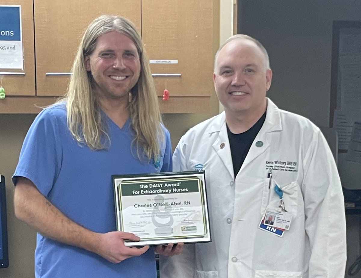 Congratulations to CJ O’Neill-Abell, RN, our first ever #DAISYaward for Extraordinary Nurses honoree. 👏 Great work, CJ! Thank you for providing compassionate care to your patients.