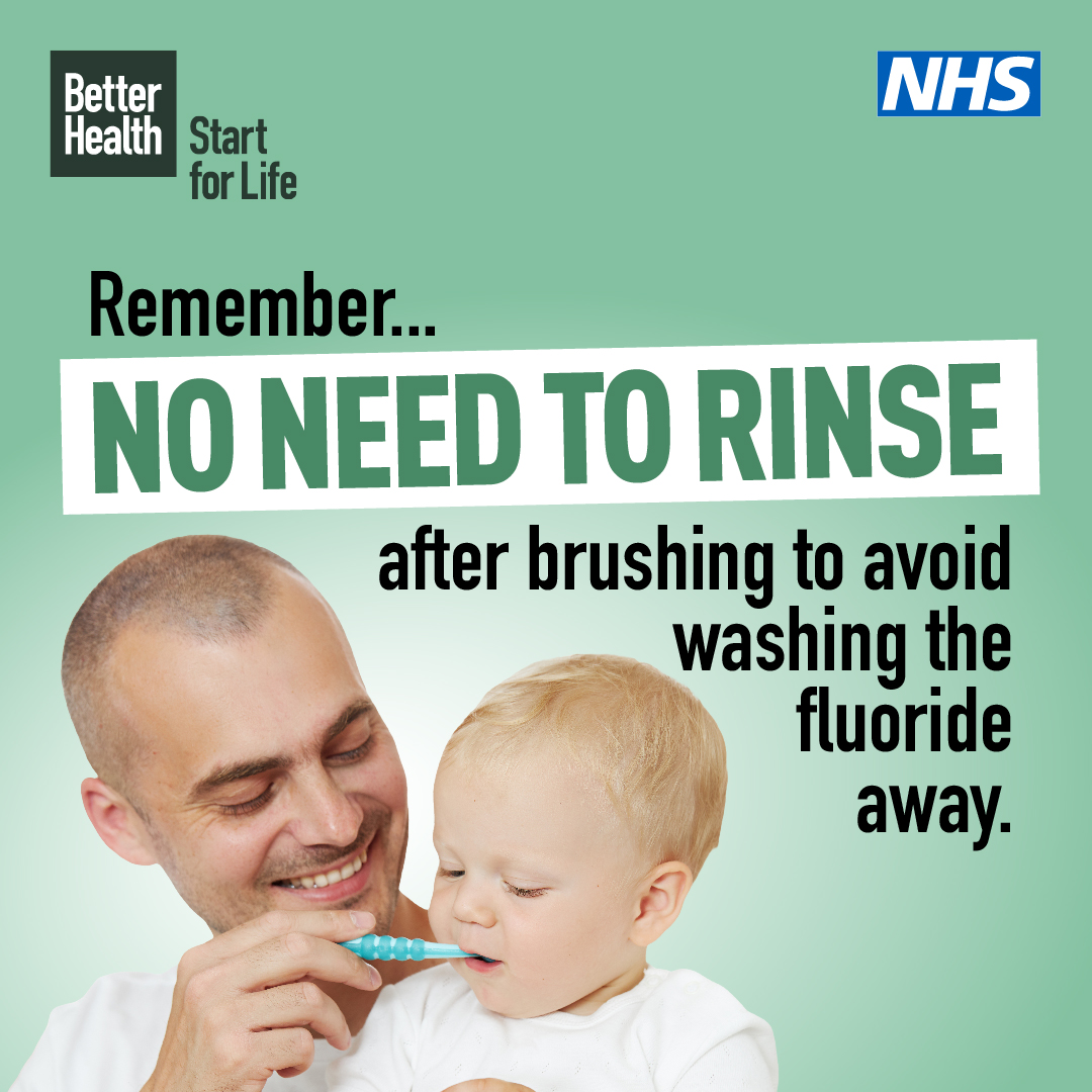 Don’t rinse with water after brushing as it washes away the
fluoride. Remember, as they get older teach them to spit
instead. Visit Start for Life for more tips and advice.

bit.ly/3BP7hil

#StartforLife 
 #TopTipsforTeeth