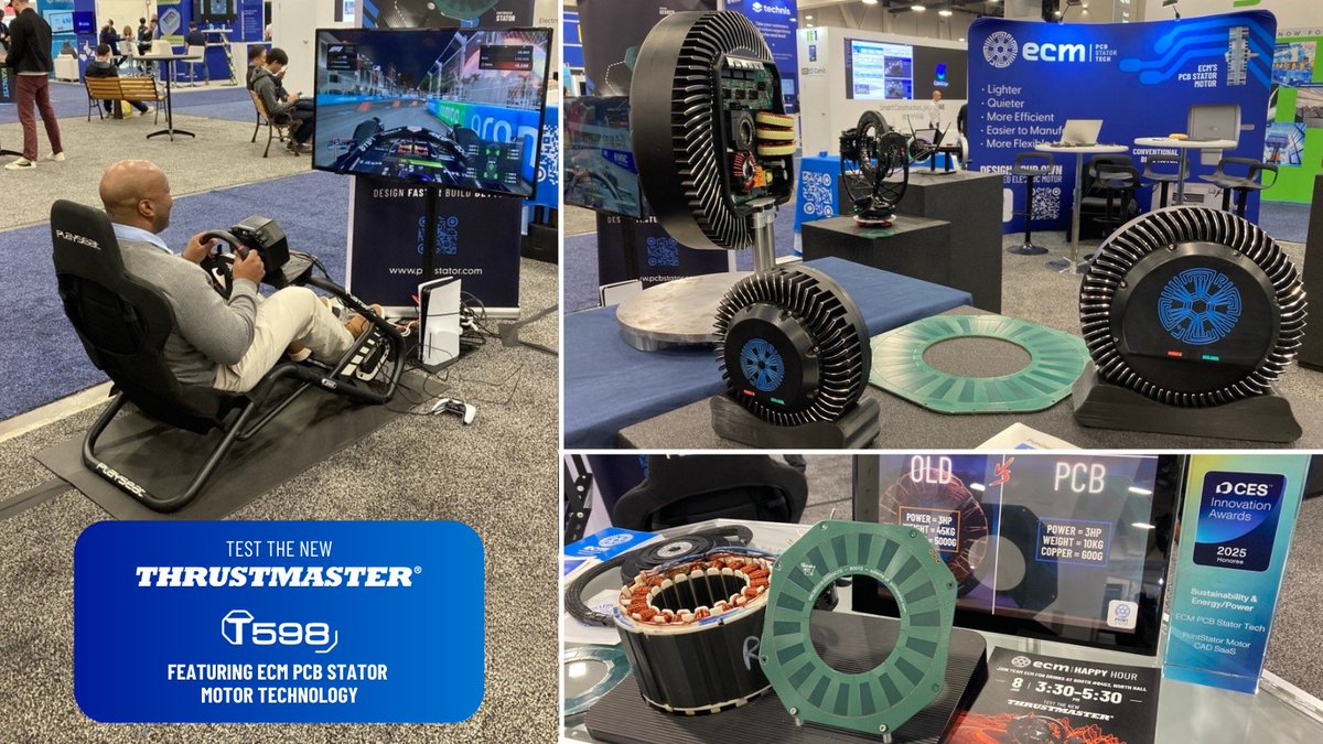pcbstator's tweet image. Day 2 of #CES2025 is here! 🎉

✅ Discover the latest in #PCBStator tech &amp;amp; #PrintStator software
✅ Order evaluation motor kits
✅ Try #Thrustmaster’s PCB Stator direct-drive #SimRacing innovation

📍 Booth 8453, North Hall—come see the future of motors! 🚀 #Innovation