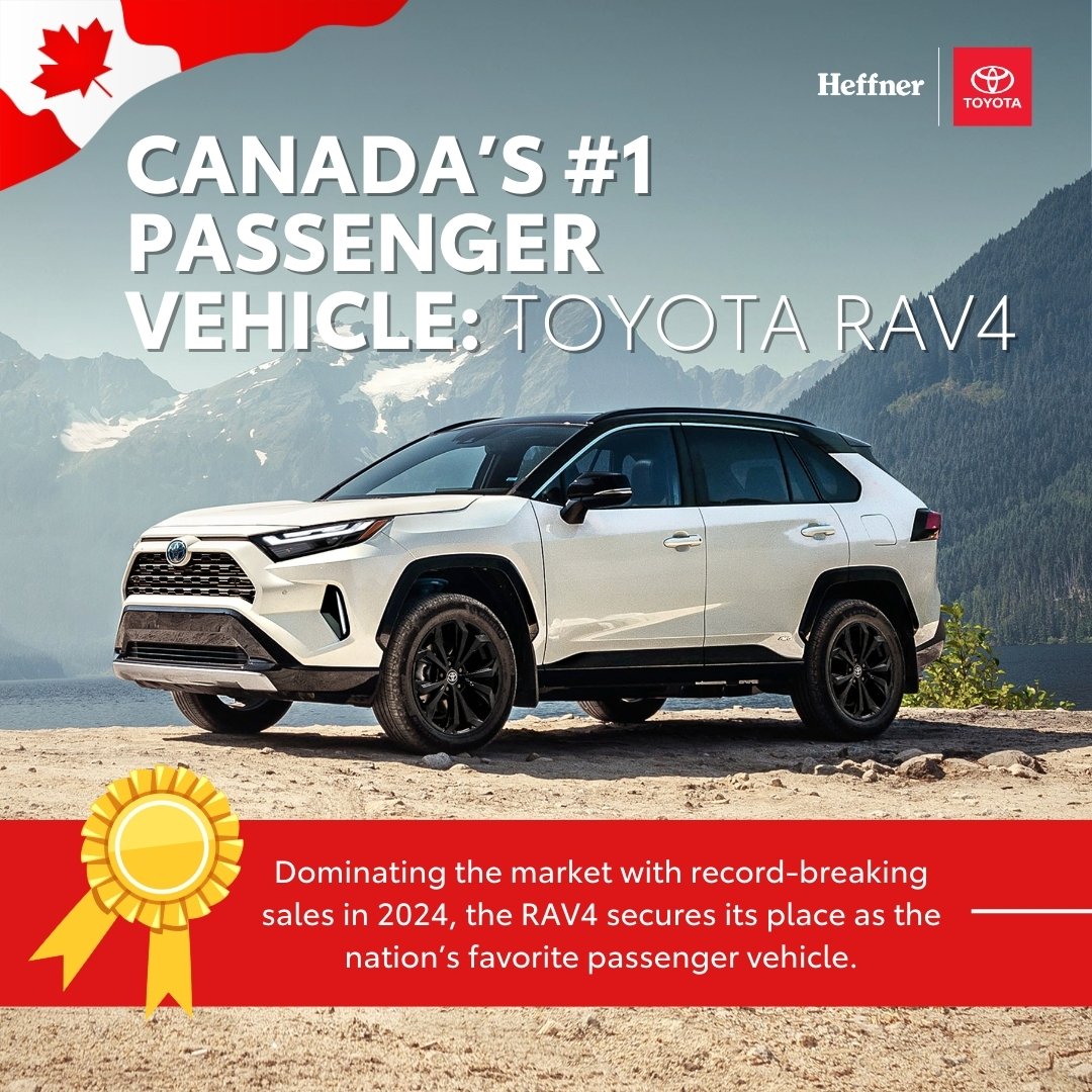 🚗🎉 The Toyota RAV4 continues to lead the way, celebrating a record-breaking year as Canada’s best-selling passenger vehicle! With 77,556 units sold in 2024, the RAV4 proves why it’s the top choice for Canadian drivers. #BestSeller #RecordBreaking #Toyota