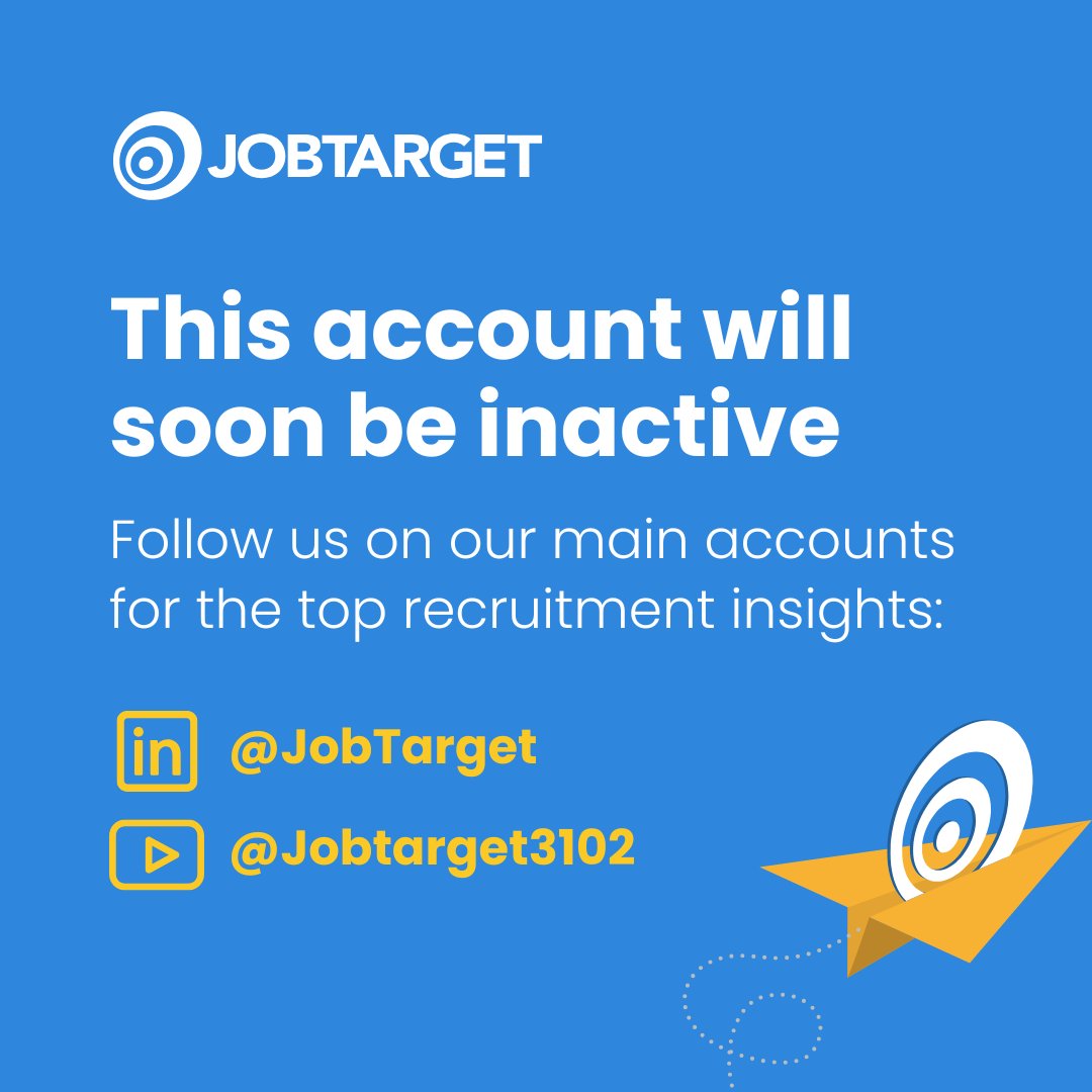 JobTarget is discontinuing active engagement on X.

For continued recruitment insights and strategy: 
YouTube: hubs.li/Q031xLTr0 
LinkedIn: hubs.li/Q031xP-X0  

We appreciate your continued support as we evolve our communication channels!