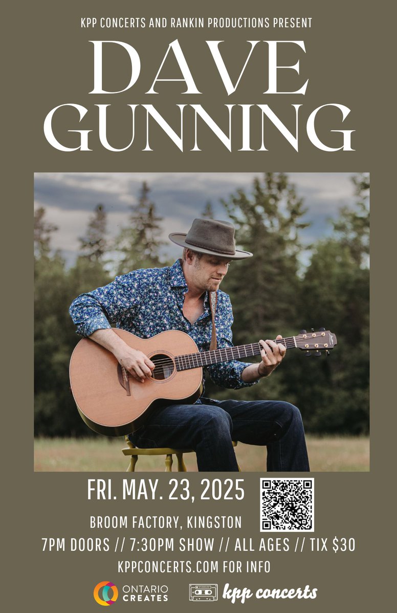 JUST ANNOUNCED! Nova Scotia folk singer-songwriter DAVE GUNNING hits up the Broom Factory stage on May 23, 2025. 

Tickets on sale now, don’t miss out!
🎟  shorturl.at/UOo16

🗓  Friday, May 23, 2025
🤘  All Ages | $30 advance
🤝  Co-Promoted by Rankin Productions