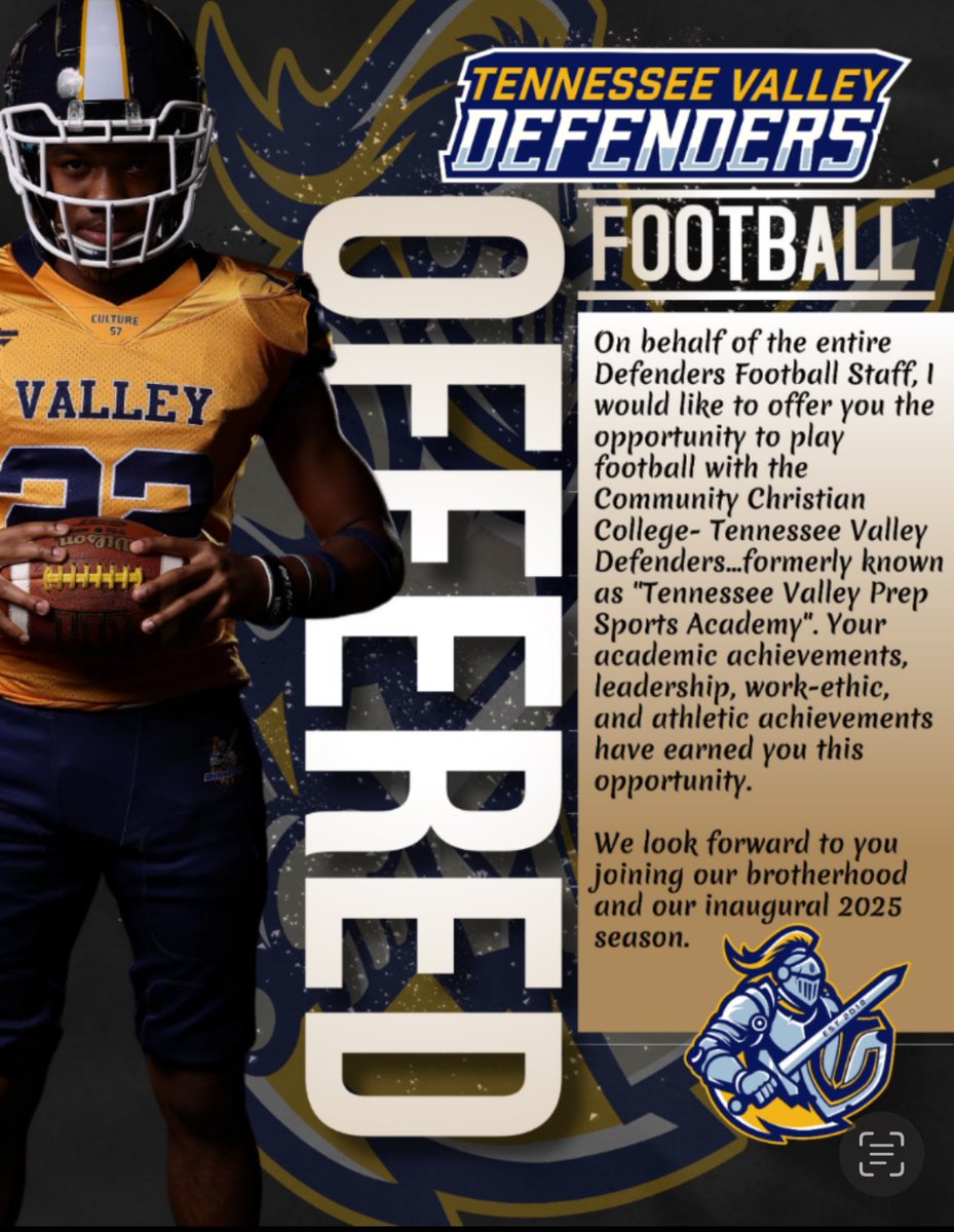 Blessed to receive an offer from Tennessee valley <a href="/coach_TKendrick/">Terry Kendrick</a> <a href="/CoachT4L/">Coach Tone.</a>  <a href="/CoachPorterJP3/">Trey Porter</a> <a href="/HHSHuskiesFB/">Howard High School Huskies Football</a>
