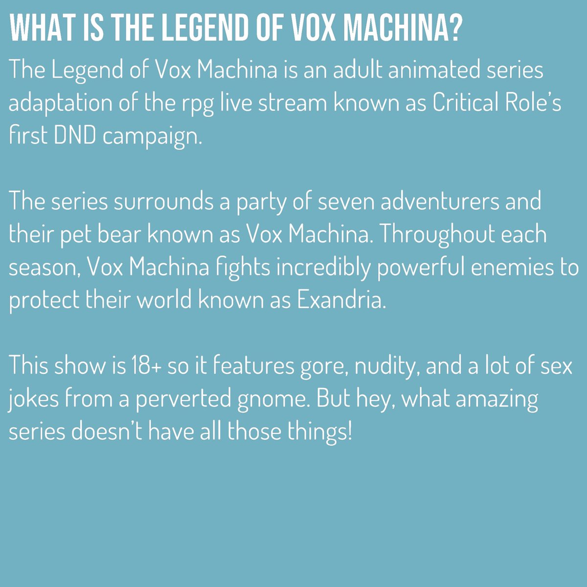 kikisraven's tweet photo. Let’s get the word out so people can check out this amazing show! #TheLegendOfVoxMachina https://t.co/8UMCnwv7hs
