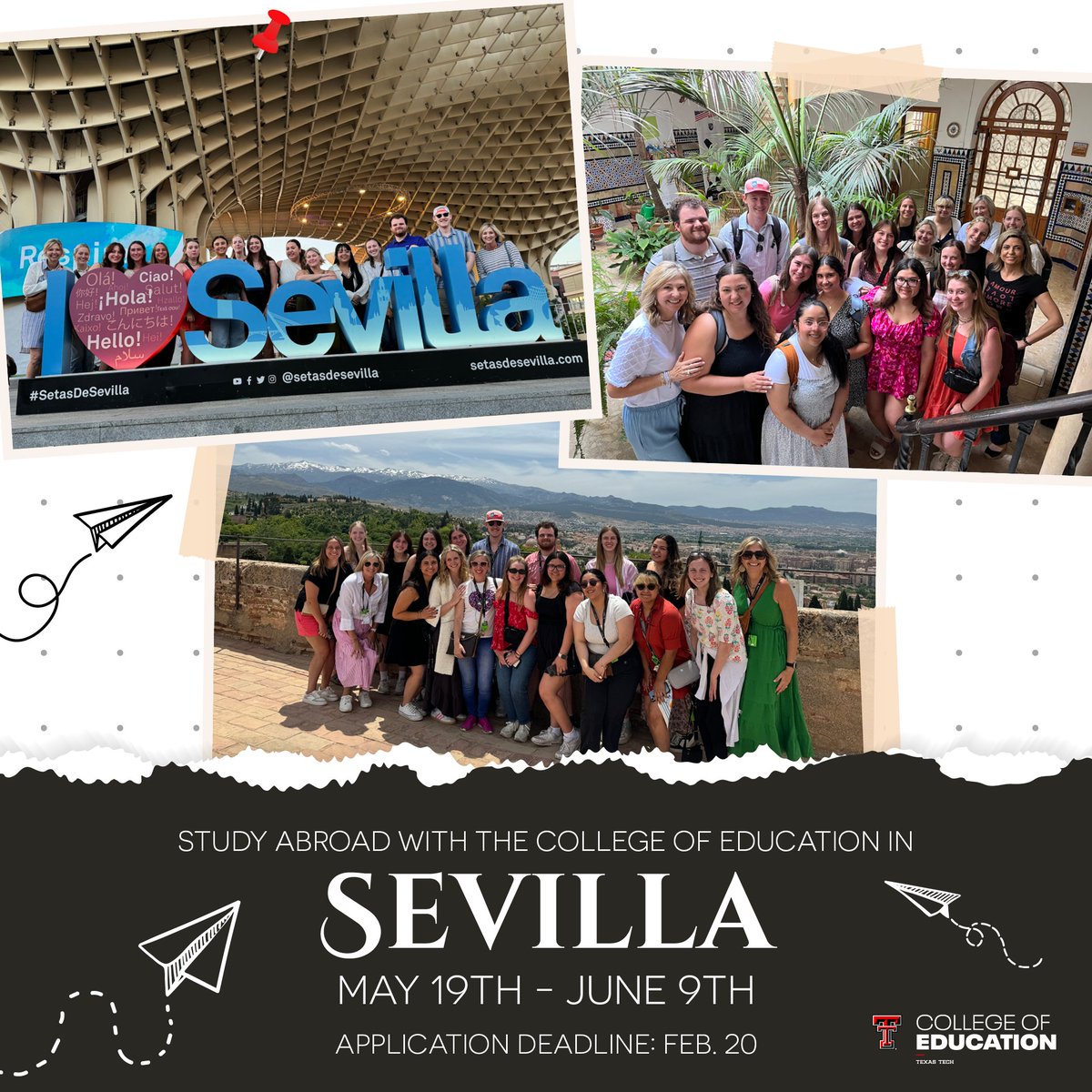 TTUEducation's tweet photo. 🇪🇸 Don't miss your opportunity to study abroad in Spain this year! The deadline to apply is this week!

👉 Register today: https://t.co/rQktyPohuB

📅 Application deadline is this Thursday Feb. 20❗ https://t.co/KIpz8NzXY0