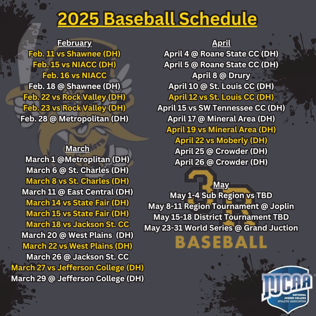 2025 Spring Baseball Schedule!
Raiders open up at home in a little over one month. Looking forward to seeing everyone. 
*Highlighted games will be played at home.