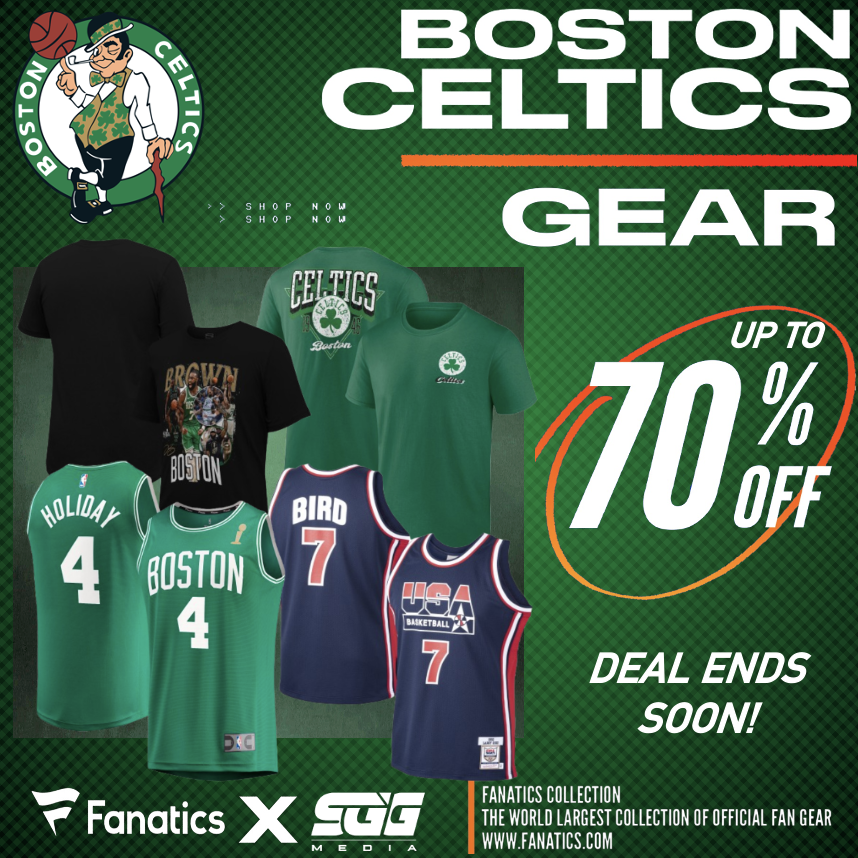 SGGpromotions's tweet photo. BOSTON CELTICS SALE, @Fanatics🏆 

CELTICS FANS! Get up to 70% off your teams gear NOW at Fanatics using this promo link: https://t.co/mTV8pERakx 👀

HURRY! OFFER ENDS SOON! 📈 https://t.co/5c26Q5n9RC