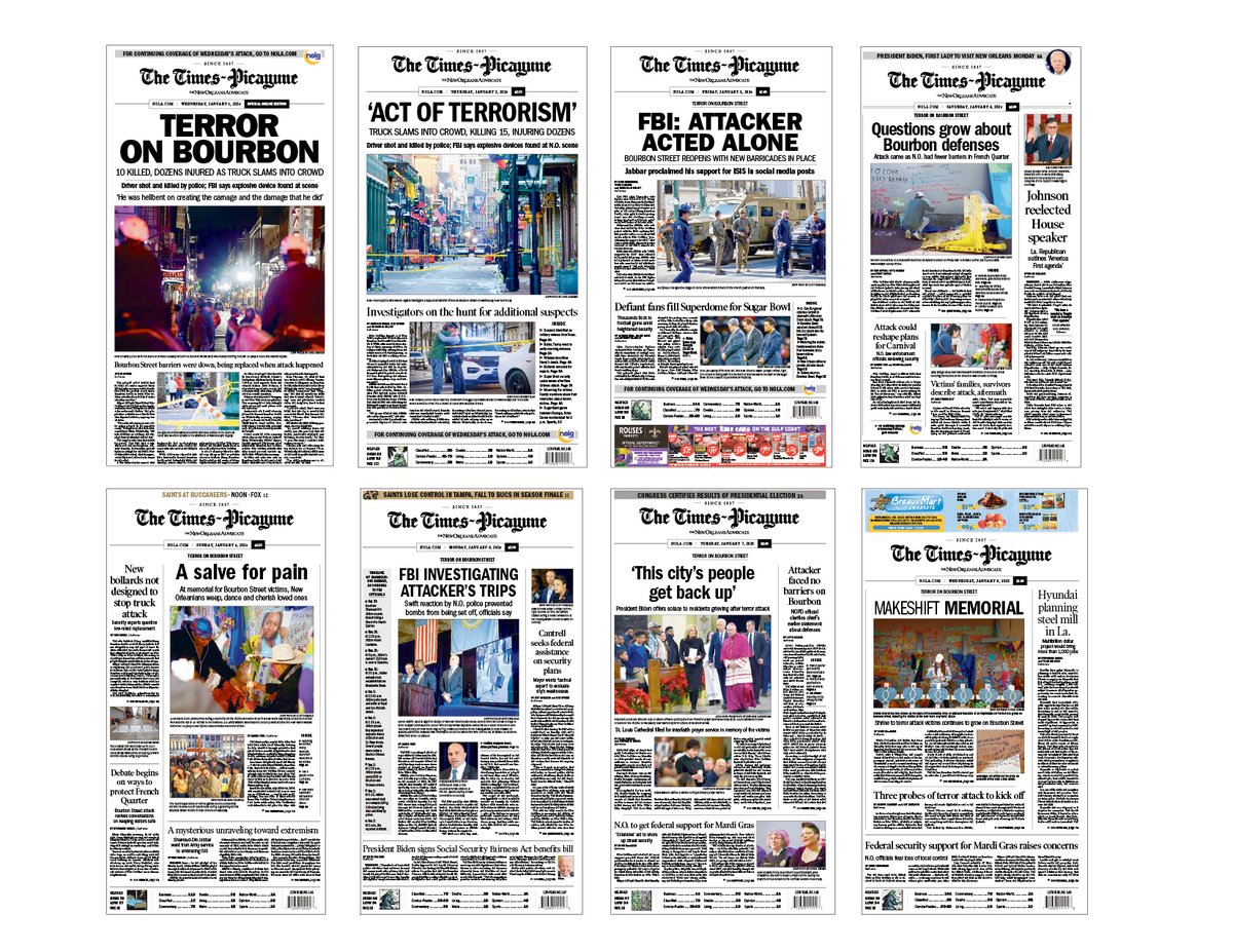 One week later, 7 front pages (and one digital front page The Times-Picayune produced on the day) of the fatal attacks on Bourbon Street that killed 14. Stellar work by our reporters, photographers, editors and page designers. Local journalism matters.