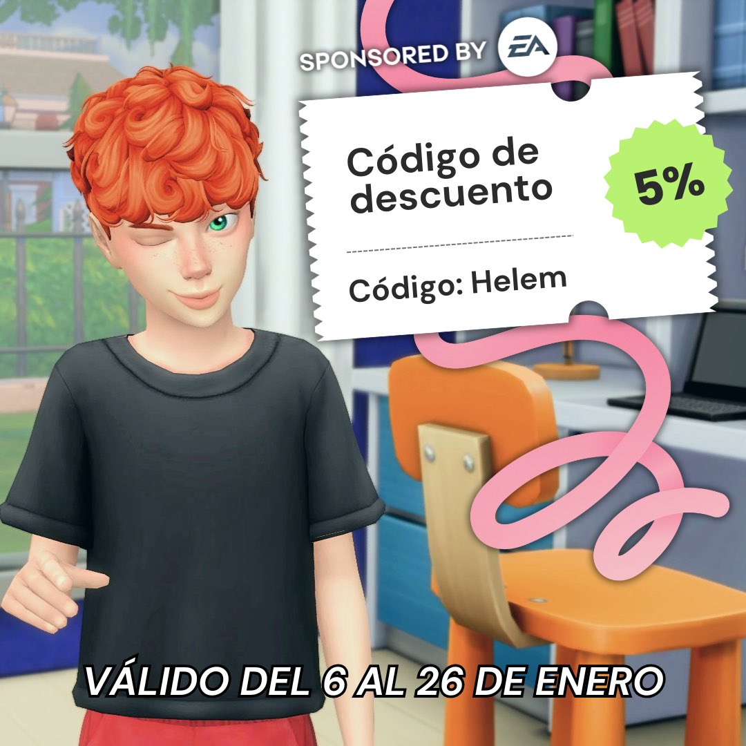 Traigo buenas noticias para los jugadores de los Sims ya que mi código “Helem” ahora SI es de DESCUENTO 🎉

Lo podéis usar en la EA App y EA.com en cualquier contenido a excepción de kits y packs personalizados 🧐

Válido hasta el 26 de Enero, ¡aprovechad! 🫶🏻