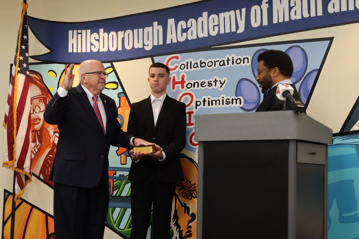 HillsboroughSOE's tweet photo. Yesterday, I was sworn in for my 4th term as Supervisor of Elections in front of my grandson's 8th grade class. Thank you Hillsborough Academy of Math &amp; Science for allowing me and Judge Manning to share a real-life civics lesson with your students. #Civics101 @HillsboroughSch https://t.co/3QxLyBidwF