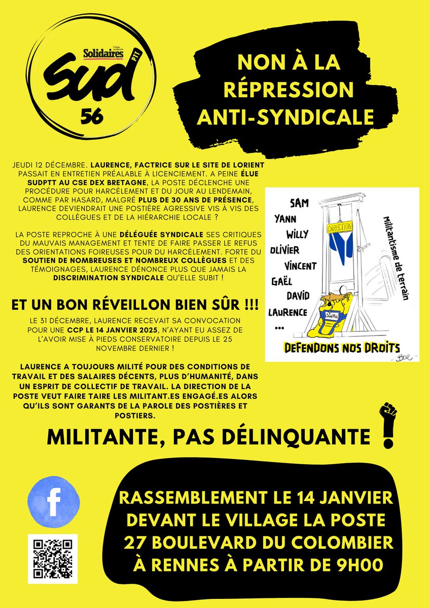 La série répressive continue à La Poste. Pas de sanction pour notre camarade Laurence !