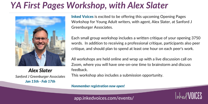InkedVoices's tweet image. There's still a couple of spots open in our upcoming YA workshop with @abuckslater
This is a terrific opportunity to get some tip-top editorial and market feedback on your opening pages. Perfect if you are planning to query in 2025! app.inkedvoices.com/event/workshop…