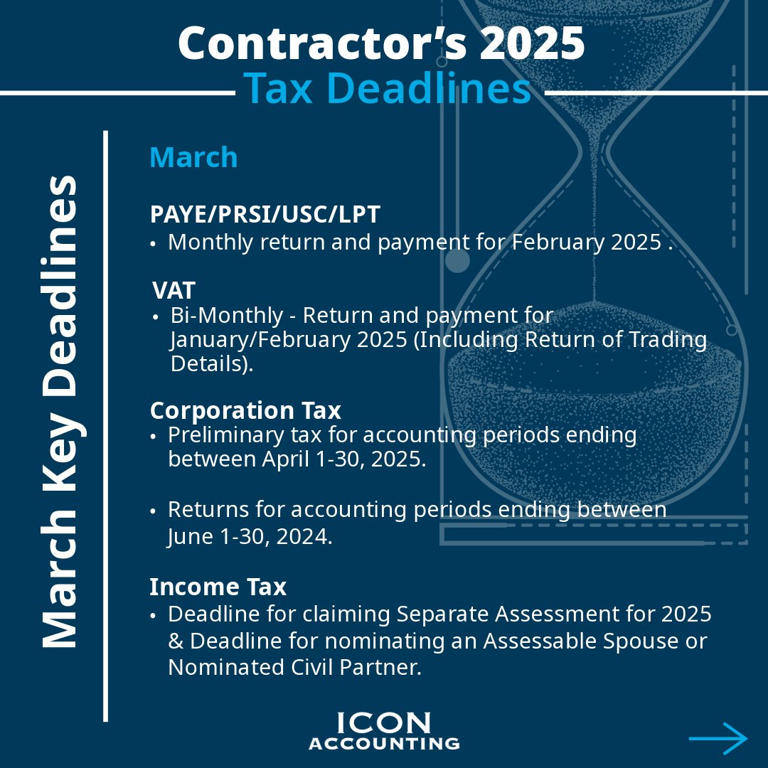 Contractor’s 2025 Tax Deadlines - Quarter One 📅 
Stay organised throughout 2025! 

At Icon Accounting, we’re here to keep you on track. With expert advice and hassle-free support, you can focus on what you do best! 📞 Need a hand? Reach out today!