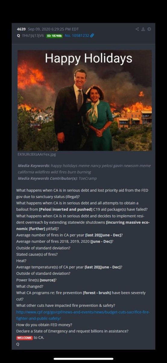 Jordan_Sather_'s tweet photo. Good ol' Q drops still helping give perspective to current events

Re: "wild"fires in CA (post from 2020 but relevant today) https://t.co/y8hloDfBQN