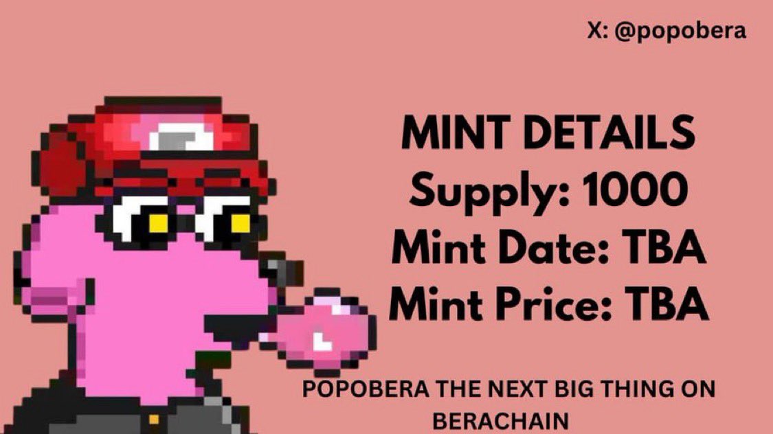 Giveaway Alert 🚨 

5X WL spots for upcoming @popobera Mint

Supply: 1000
Mint Date: TBA
Mint Price: TBA

How to participate:

🐻⛓️Follow: @popobera + <a href="/mmachala22/">Mmachala(🦅,🤝)</a>
@Machalaa_1 

🐻⛓️Like + RT this post

🐻⛓️Tag three bera frens

⏳Winners in 48 Hours

 Good Luck💪

#PoPonft #bera