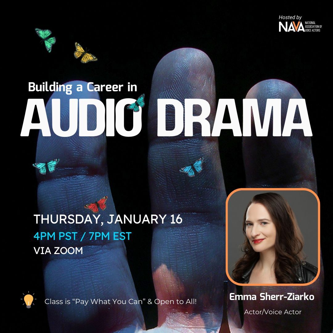NAVA (@navavoices) on Twitter photo Want to learn the secrets of breaking into the exciting world of Audio Drama?
In this class with <a href="/TheGreatDilemma/">Emma Sherr-Ziarko</a> , we'll dive into the history of the medium, the current market in the US and abroad, what shows to listen to, and where to find opportunities (and how to make your Want to learn the secrets of breaking into the exciting world of Audio Drama?
In this class with <a href="/TheGreatDilemma/">Emma Sherr-Ziarko</a> , we'll dive into the history of the medium, the current market in the US and abroad, what shows to listen to, and where to find opportunities (and how to make your