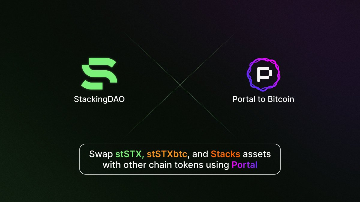 📢 Partnership Announcement 📢

By collaborating with <a href="/PortaltoBitcoin/">Portal</a>, swapping stSTX, stSTXbtc &amp; Stacks assets with other chain tokens will be possible using Portal.

This will make the <a href="/Stacks/">stacks.btc</a> ecosystem even more accessible to crypto users.

🧵 ⬇️