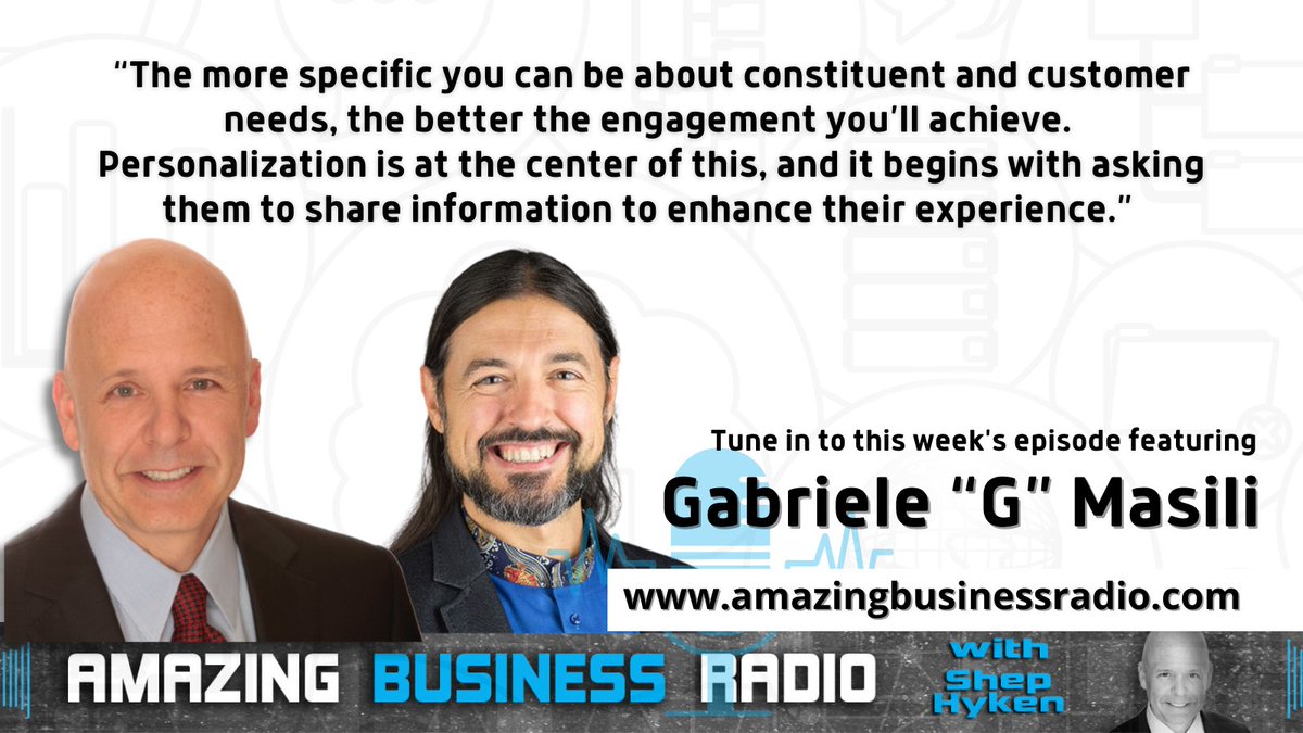 How can government services improve constituent engagement? 

On the latest episode of Amazing Business Radio, I speak with <a href="/GabrieleMasili/">Gabriele "G" Masili</a> of <a href="/Granicus/">Granicus</a> about the power of personalization and the role of feedback in enhancing citizen experiences. 

Tune in!