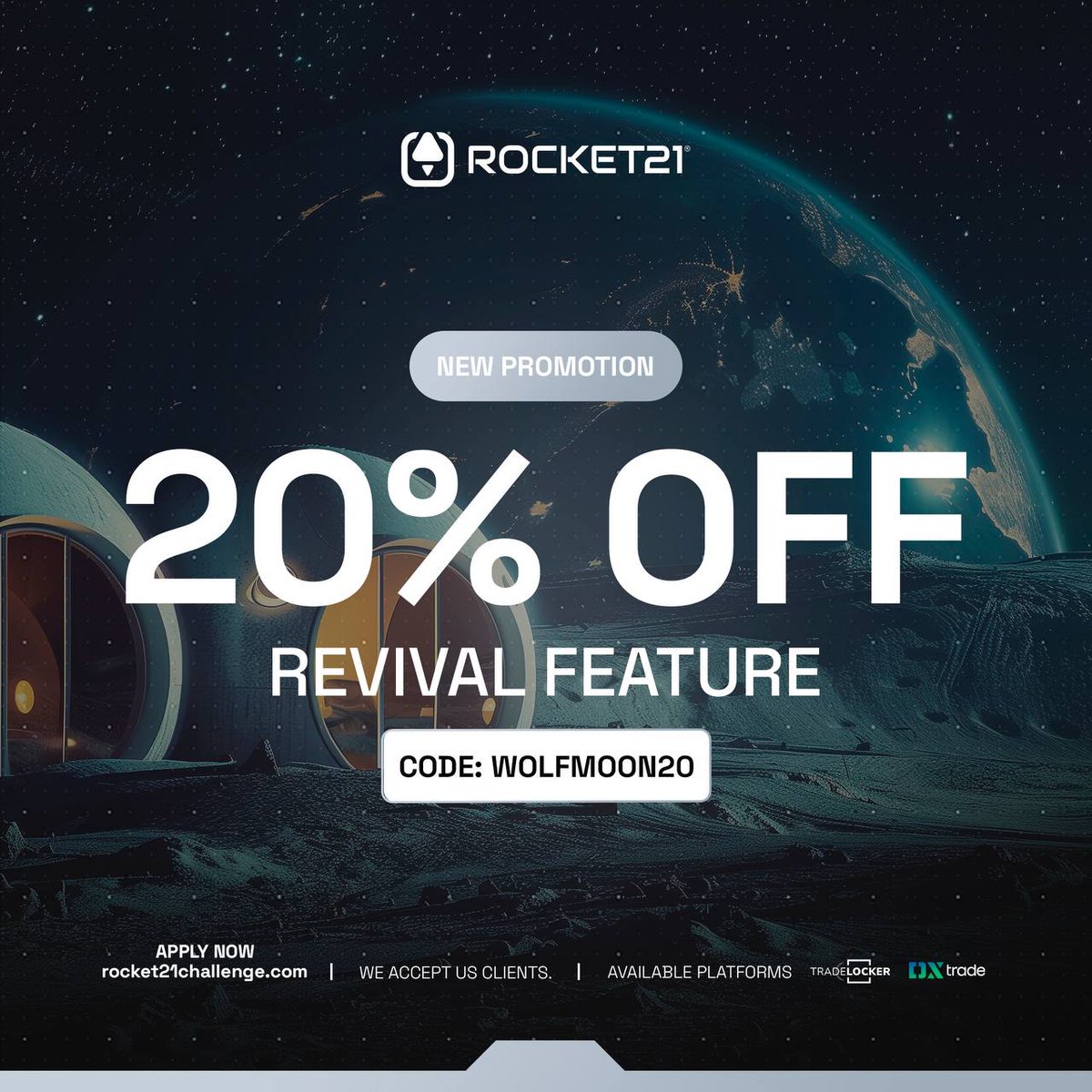 Rocket21 Challenge (@rocket21funding) on Twitter photo 🌟SECOND CHANCES, NEW POSSIBILITIES  
You don’t need to repeat Phase 1! With the Revival Feature, take control and come back stronger than ever. ❤️🔥
Don’t miss this unique opportunity!  
20% OFF Revival Feature ⭐️
Until: January 31st ⏲️ 
Use code: WOLFMOON20 and unlock your 🌟SECOND CHANCES, NEW POSSIBILITIES  
You don’t need to repeat Phase 1! With the Revival Feature, take control and come back stronger than ever. ❤️🔥
Don’t miss this unique opportunity!  
20% OFF Revival Feature ⭐️
Until: January 31st ⏲️ 
Use code: WOLFMOON20 and unlock your