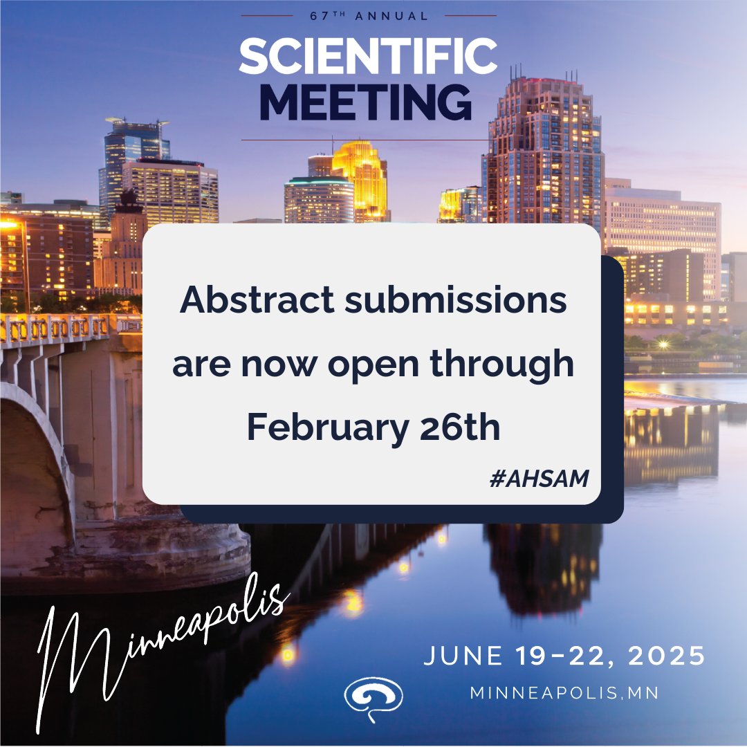 American Headache Society (@ahsheadache) on Twitter photo AHS is now accepting abstracts for the 67th #AHSAM, June 19–22, 2025, in Minneapolis, MN! Accepted abstracts will be published in the <a href="/HeadacheJournal/">Headache Journal</a>.
Learn more and submit by Feb. 26th here: bit.ly/3PqACmo AHS is now accepting abstracts for the 67th #AHSAM, June 19–22, 2025, in Minneapolis, MN! Accepted abstracts will be published in the <a href="/HeadacheJournal/">Headache Journal</a>.
Learn more and submit by Feb. 26th here: bit.ly/3PqACmo