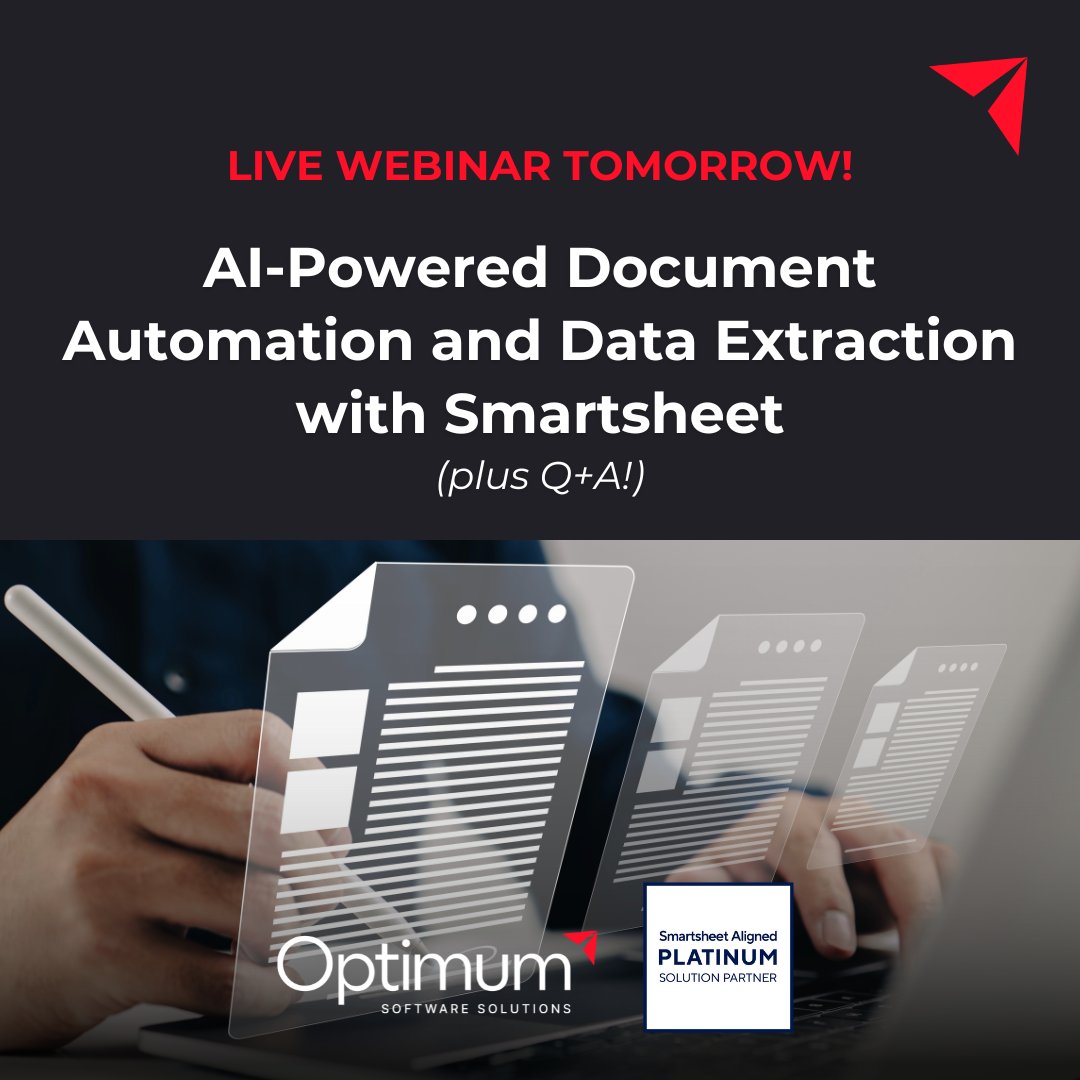 optimumcsllc's tweet image. Join us TOMORROW 1/9 at 12pm CT for an exclusive live webinar, &quot;AI-Powered Document Automation and Data Extraction with @Smartsheet&quot; hosted by Optimum, a #Smartsheet Platinum Partner.

Register today: hubs.li/Q031wK6Z0

#AIAutomation #DocumentAutomation #SmartsheetPartner