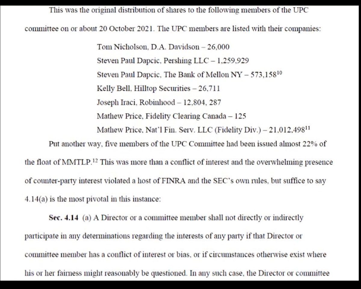 RareDealsHere's tweet photo. Forget what you've heard, believe what you see! 

FINRA proudly boasted about their UPC Committee U3 halting MMTLP to "protect investors from potential market disruption".

But if the members of the UPC Committee represented entities that stood to lose big if forced MMTLP liquidations took place as planned...

Wasn't this a HUGE CONFLICT OF INTEREST? @DOJCrimDiv