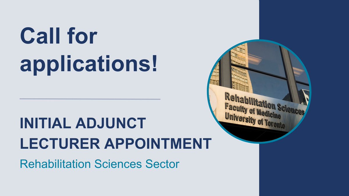 OS&OT at UofT (@osot_uoft) on Twitter photo The Rehabilitation Sciences Sector at <a href="/uoftmedicine/">Temerty Medicine</a> is currently accepting applications for Initial Adjunct Lecturer Appointments. Apply before the deadline on February 19, 2025.
Learn more at uoft.me/baR
#occupationaltherapy The Rehabilitation Sciences Sector at <a href="/uoftmedicine/">Temerty Medicine</a> is currently accepting applications for Initial Adjunct Lecturer Appointments. Apply before the deadline on February 19, 2025.
Learn more at uoft.me/baR
#occupationaltherapy
