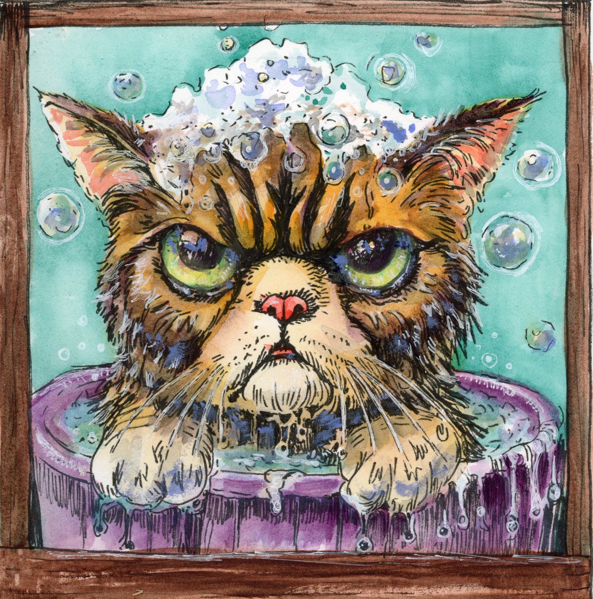 LifeImitatesDdl's tweet photo. #DoodlewashJanuary2025 prompt: Bubble Bath.
Did you know the first commercial bubble bath products were sold in the 1930s? @kuretakezig_usa Zig Pigment pen, @danielsmithartistsmaterials Watercolor in a #lightwish_official sketchbook. #danielsmithwatercolors  #WorldWatercolorGroup https://t.co/qugSILJl29