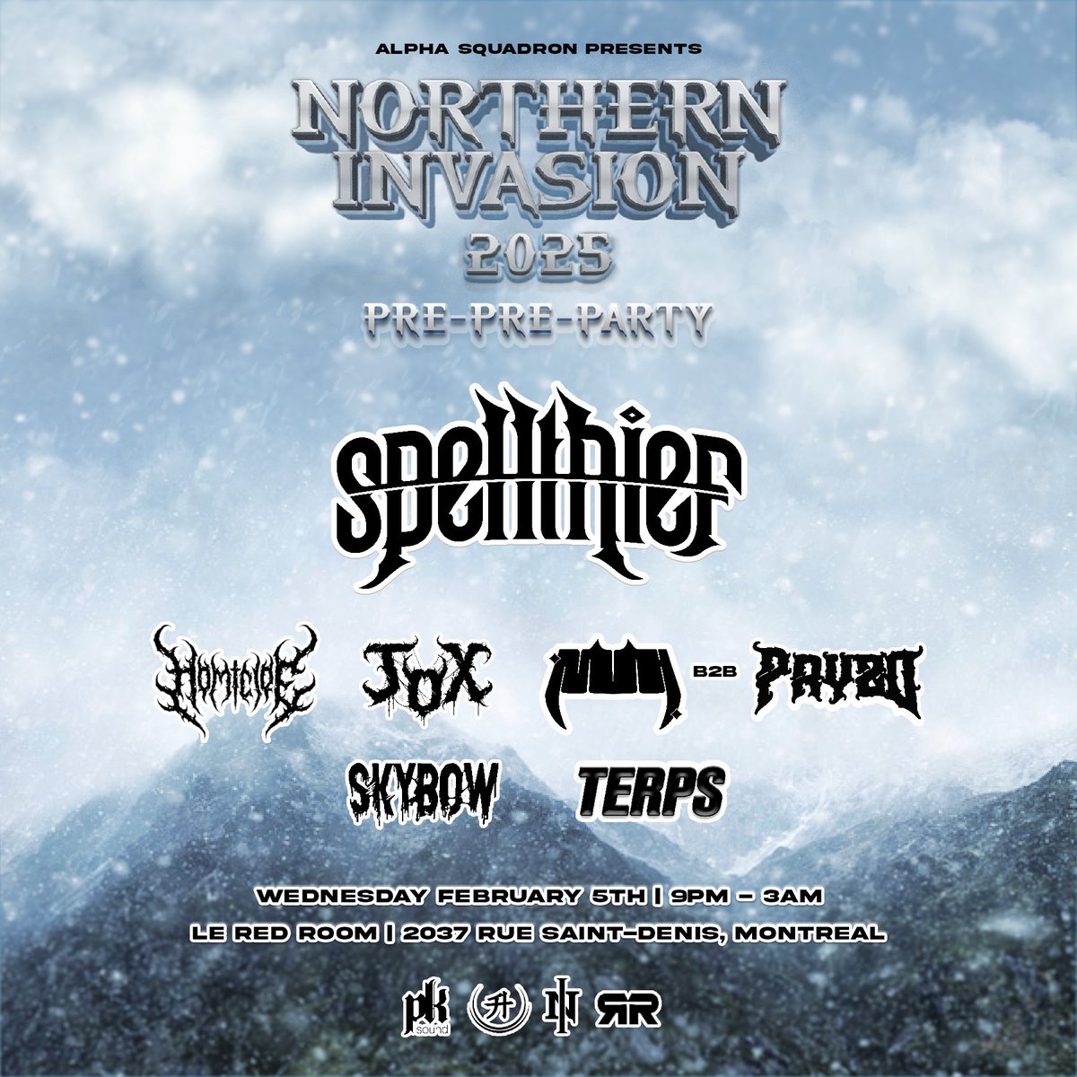Northern Invasion (@northerninvasio) on Twitter photo Another one — The Official #NI2025 Pre-Pre-Party line up is here! ☃️❄️
Ft. <a href="/spellthiefmusic/">spellthief</a> + support from <a href="/HOMICIDEDUBZ/">⚰️⛓️HOMICIDE⛓️⚰️</a> , <a href="/joxdubz/">JOX</a>, <a href="/NUHDUBZ/">nuh</a> b2b <a href="/PryzdDubz/">PRYZD</a>, SkyBow & <a href="/TerpsD/">TerpsDubstep</a>! 🔊💥
Super limited capacity — Tickets on sale tomorrow 12pm EST. ⏰ Another one — The Official #NI2025 Pre-Pre-Party line up is here! ☃️❄️
Ft. <a href="/spellthiefmusic/">spellthief</a> + support from <a href="/HOMICIDEDUBZ/">⚰️⛓️HOMICIDE⛓️⚰️</a> , <a href="/joxdubz/">JOX</a>, <a href="/NUHDUBZ/">nuh</a> b2b <a href="/PryzdDubz/">PRYZD</a>, SkyBow & <a href="/TerpsD/">TerpsDubstep</a>! 🔊💥
Super limited capacity — Tickets on sale tomorrow 12pm EST. ⏰