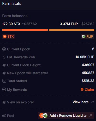 The $FLIP farm is now live on <a href="/VelarBTC/">Velar</a>! 🔥🩴

You can now stake your $FLIP - $STX LP to earn a share of 11k $FLIP rewards per day 👀

4m $FLIP has been allocated for farming, lasting 12 months. 

Farm on <a href="/VelarBTC/">Velar</a>: app.velar.com/farm