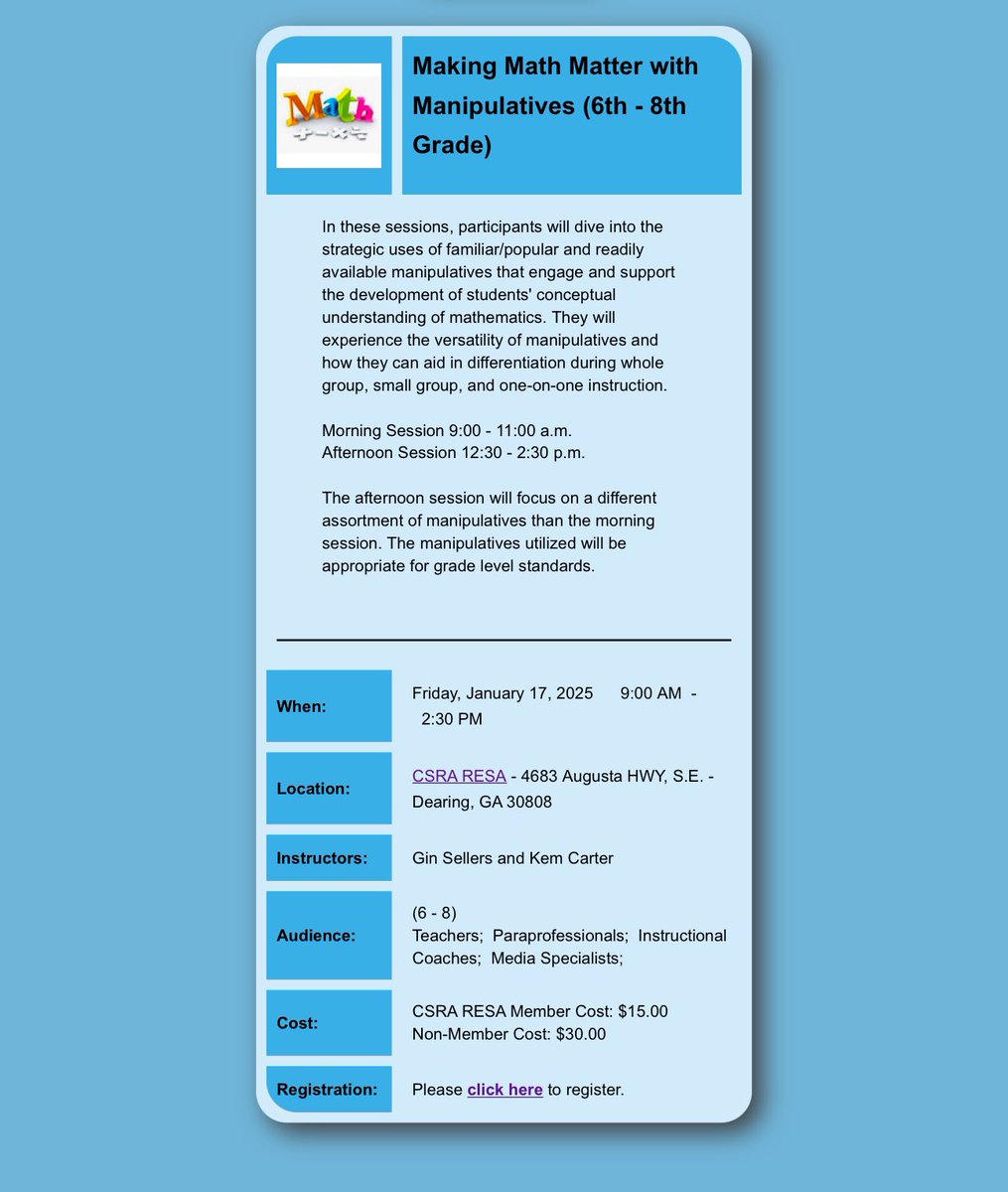 Upcoming Math Professional Learning Opportunities