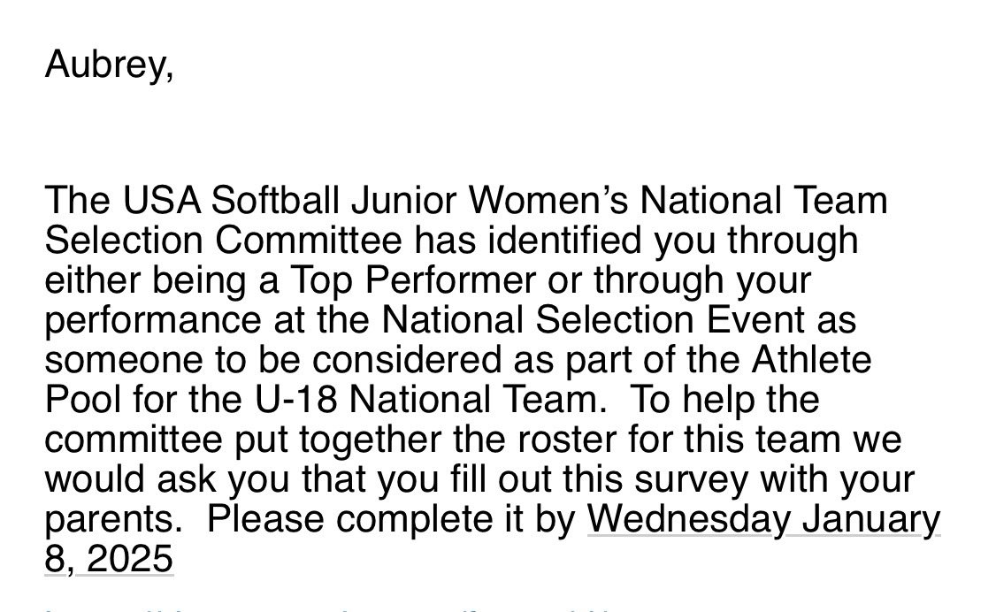 Aubrey Jones (@aubreyjones2025) on Twitter photo Beyond grateful to be one of the top contenders for the <a href="/USASoftball/">USA Softball</a> U-18 National Team! To be able to represent my country while playing the game I love would be an unforgettable experience! @MaxPrep <a href="/ExtraInningSB/">EXTRA INNING SOFTBALL</a> <a href="/LegacyLegendsS1/">Legacy & Legends Softball</a> <a href="/Coach_Shippy/">Vanessa Shippy (Fletcher)</a> <a href="/OSUcoachG/">Kenny Gajewski</a> <a href="/bergy_9/">Bergy</a> <a href="/carrieeberle/">Carrie Eberle</a> Beyond grateful to be one of the top contenders for the <a href="/USASoftball/">USA Softball</a> U-18 National Team! To be able to represent my country while playing the game I love would be an unforgettable experience! @MaxPrep <a href="/ExtraInningSB/">EXTRA INNING SOFTBALL</a> <a href="/LegacyLegendsS1/">Legacy & Legends Softball</a> <a href="/Coach_Shippy/">Vanessa Shippy (Fletcher)</a> <a href="/OSUcoachG/">Kenny Gajewski</a> <a href="/bergy_9/">Bergy</a> <a href="/carrieeberle/">Carrie Eberle</a>