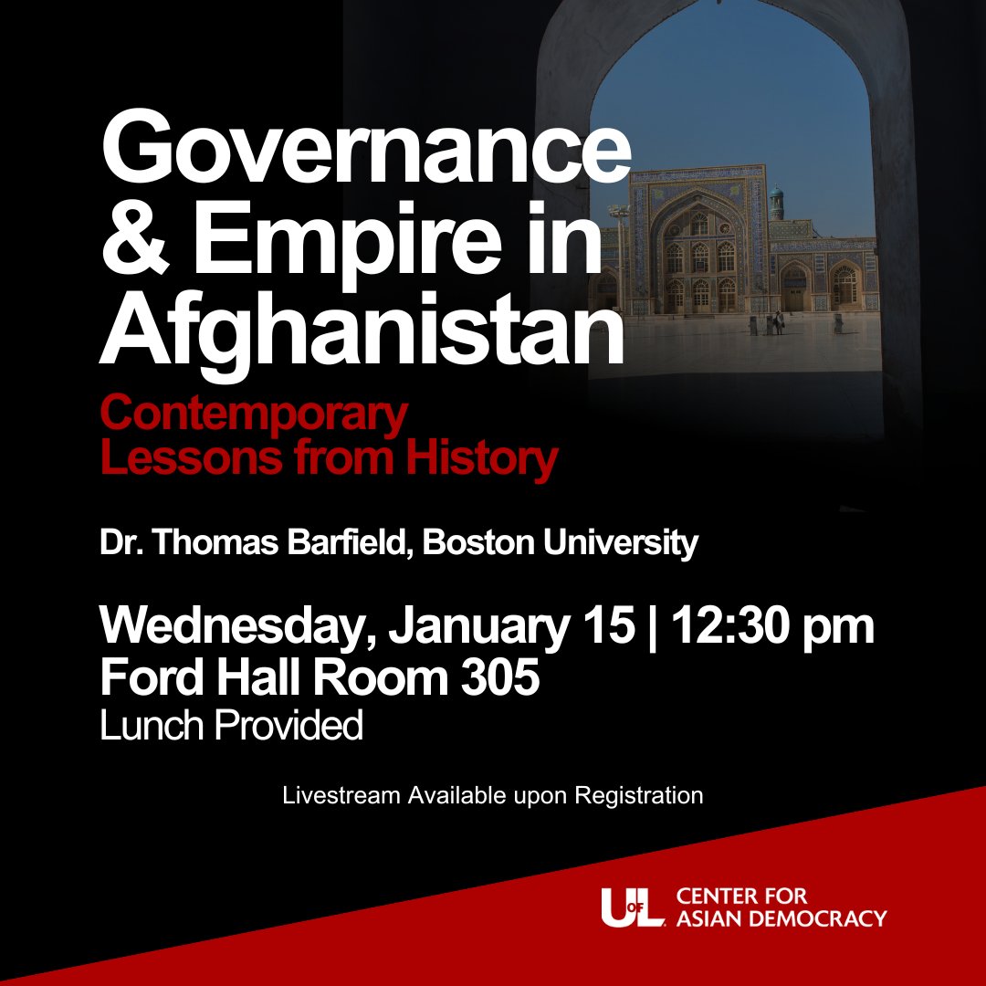 AsianDemocracy's tweet image. You are invited to join us on Wednesday, January 15 for Governance & Empire in Afghanistan: Contemporary Lessons from History with Boston University professor, Thomas Barfield! Register here: bit.ly/2025BarfieldLe…