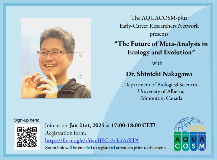 We will host Dr. Shinichi Nakagawa for a free online event to discuss "The future of meta-analysis in ecology and evolution" on the 21st of January 2025, 17-18h CET. 
✏️Please register here to receive the meeting link: shorturl.at/LEyk4