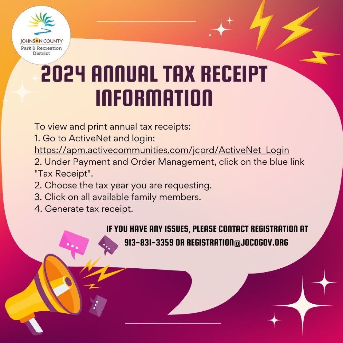 JCPRDLEADCamp's tweet photo. You can view your annual tax receipt in your ActiveNet Account! https://t.co/jXU1Hw3PtG