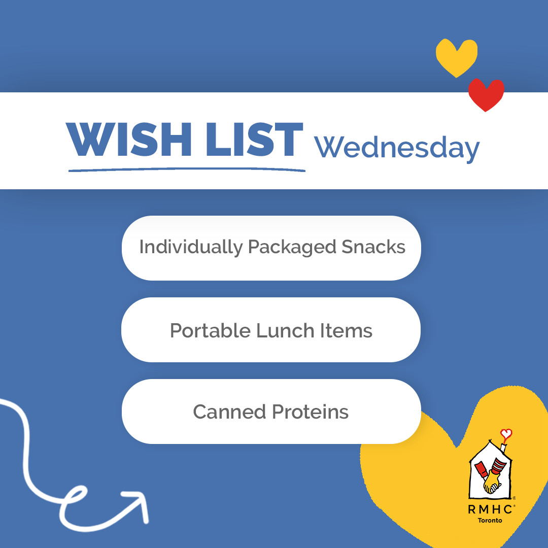 RMHC Toronto (@rmhtoronto) on Twitter photo #WishlistWednesday
This month, you can help RMHC Toronto families feel cared for and supported by donating high-protein pantry items. 🏠💖
To donate, contact us at giftsinkind@rmhctoronto.ca or visit our Amazon Wishlist: bit.ly/3QSnis6 #WishlistWednesday
This month, you can help RMHC Toronto families feel cared for and supported by donating high-protein pantry items. 🏠💖
To donate, contact us at giftsinkind@rmhctoronto.ca or visit our Amazon Wishlist: bit.ly/3QSnis6
