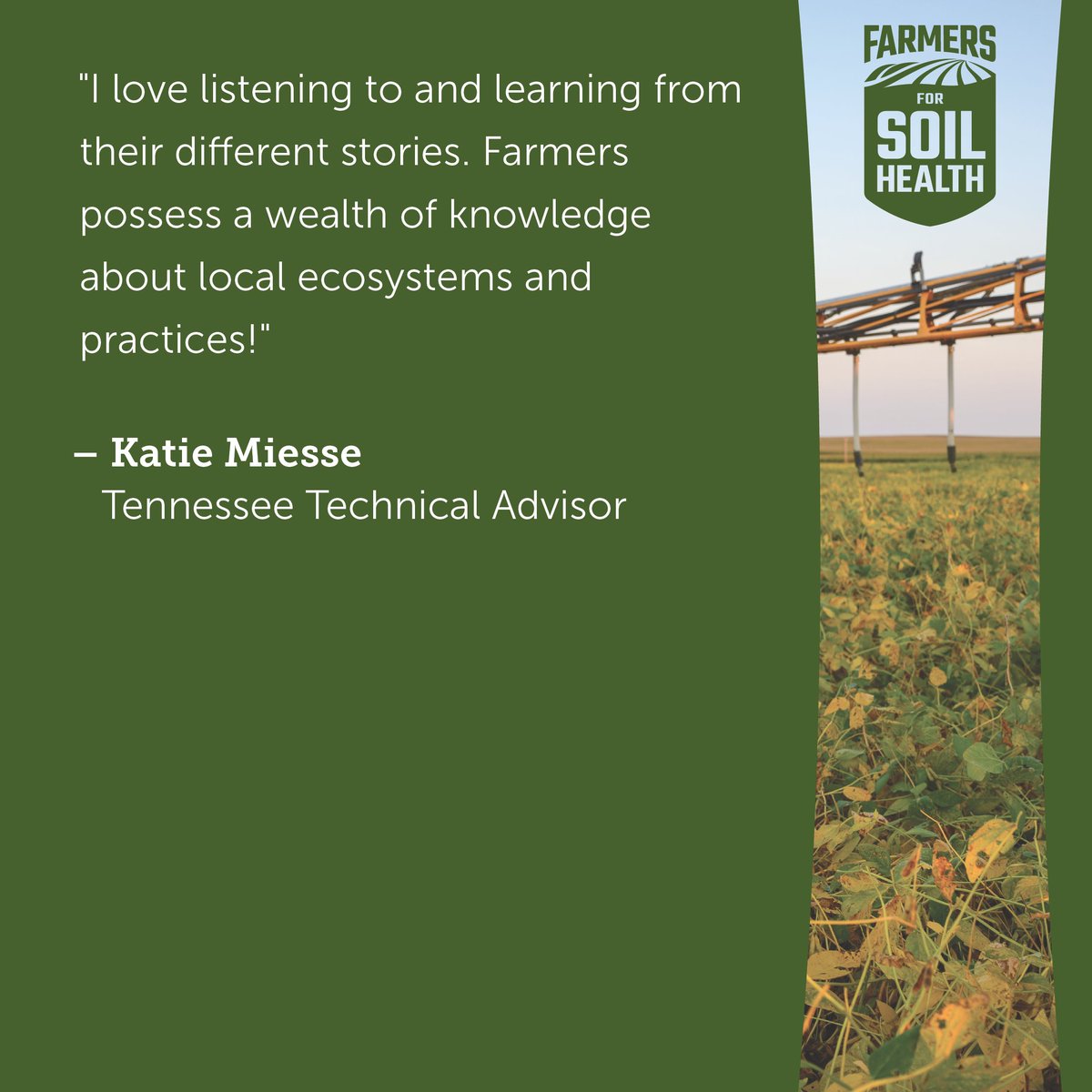 Meet Katie Miesse, one of our technical advisors based in Tennessee. Miesse is a certified professional agronomist and project management professional who works for Agricenter International.

Enroll today and meet your state TA! 
FarmersforSoilHealth.com/enrollment/