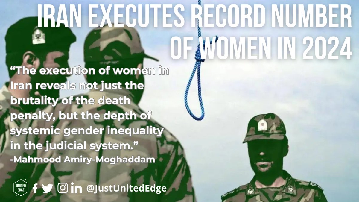 According to the Washington-based Abdorrahman Boroumand Center for Human Rights in Iran, Iran's execution rate increased dramatically in 2024, with at least 930 death sentences carried out. Read the full story here bit.ly/3PsuJ80.

#HumanRights #Women #GenderApartheid