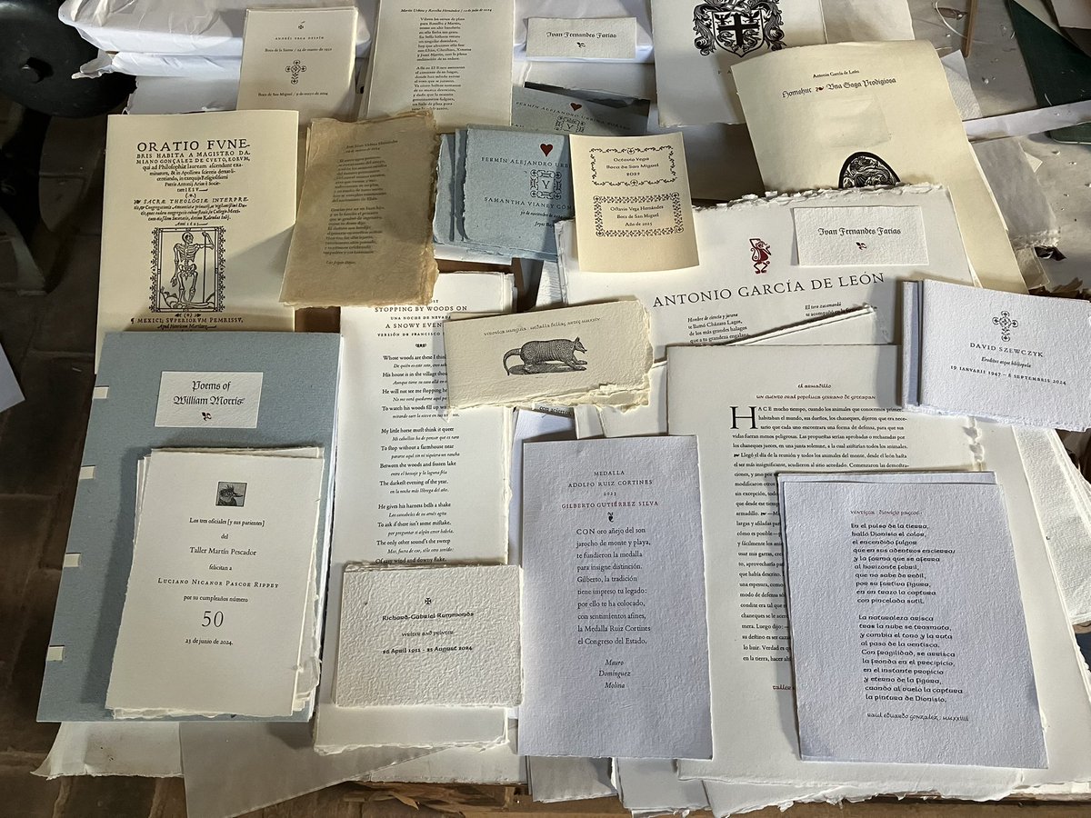Lo que, en 2024, logramos imprimir en el Taller Martín Pescador,  pues casi todo el tiempo se nos fue en los 125 ejemplares  del libro de poemas de William Morris, volumen encargado por un editor del país al norte del Golfo de México.