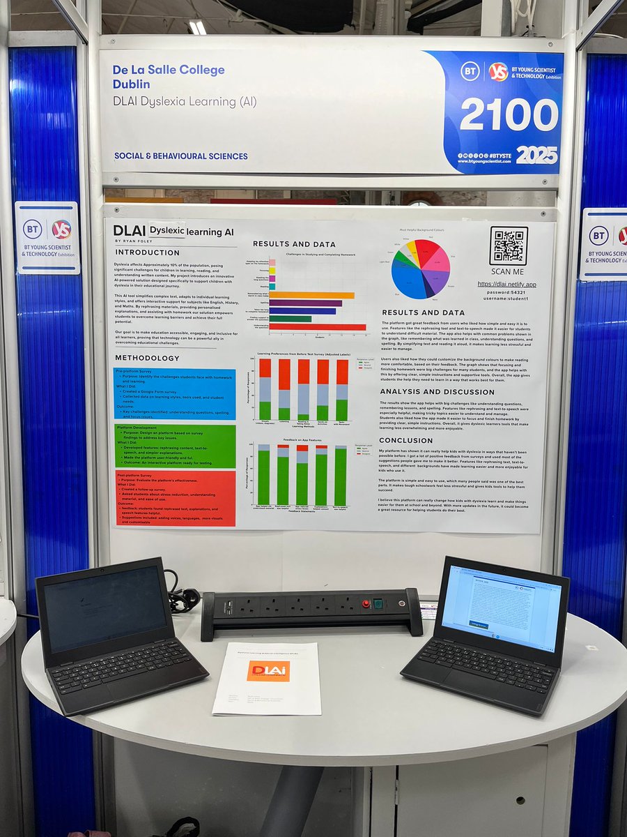 Our Young Scientist Ryan Foley is all set up and ready to go in the RDS for the 2025 BT Young Scientist. 
We are incredibly proud that Ryan's project was selected and wish him the very best in the coming days👏🏻 #WeAreSalle